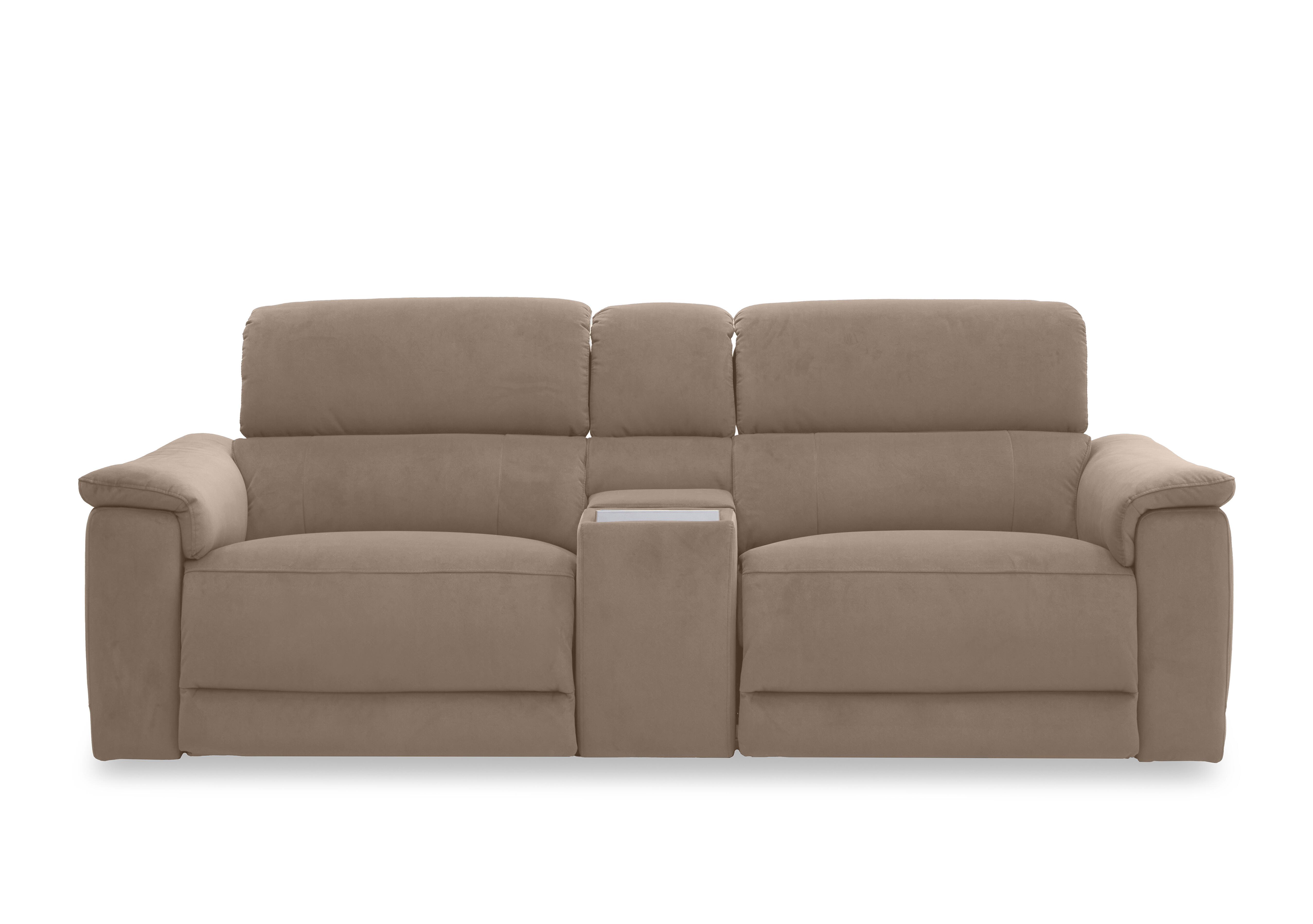 Genius Fabric 3 Seater Power Recliner Media Sofa with Power Headrests, Power Lumbar and Heated Seats in Bella Latte 43170 on Furniture Village