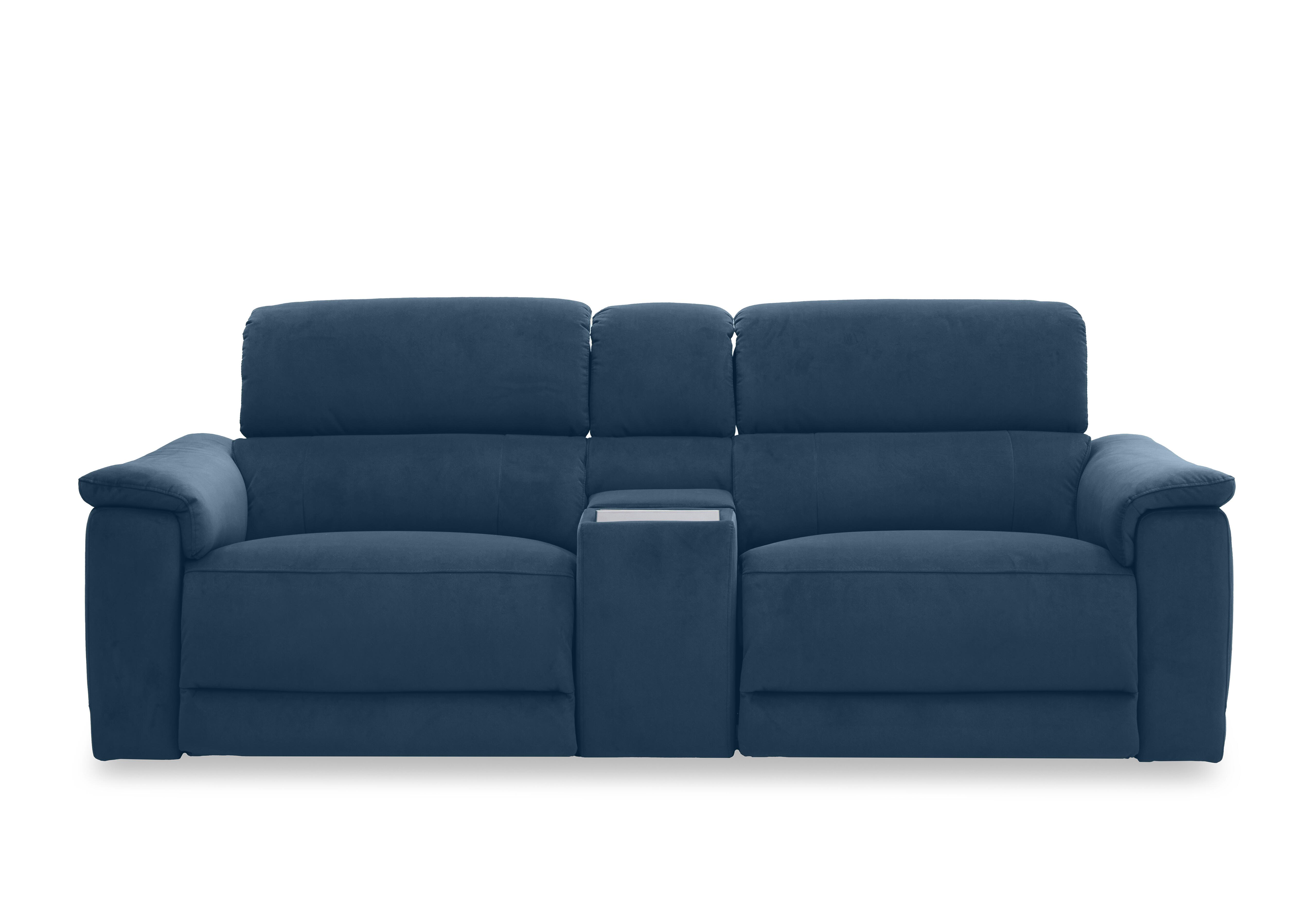 Genius Fabric 3 Seater Power Recliner Media Sofa with Power Headrests, Power Lumbar and Heated Seats in Bella Navy 43330 on Furniture Village
