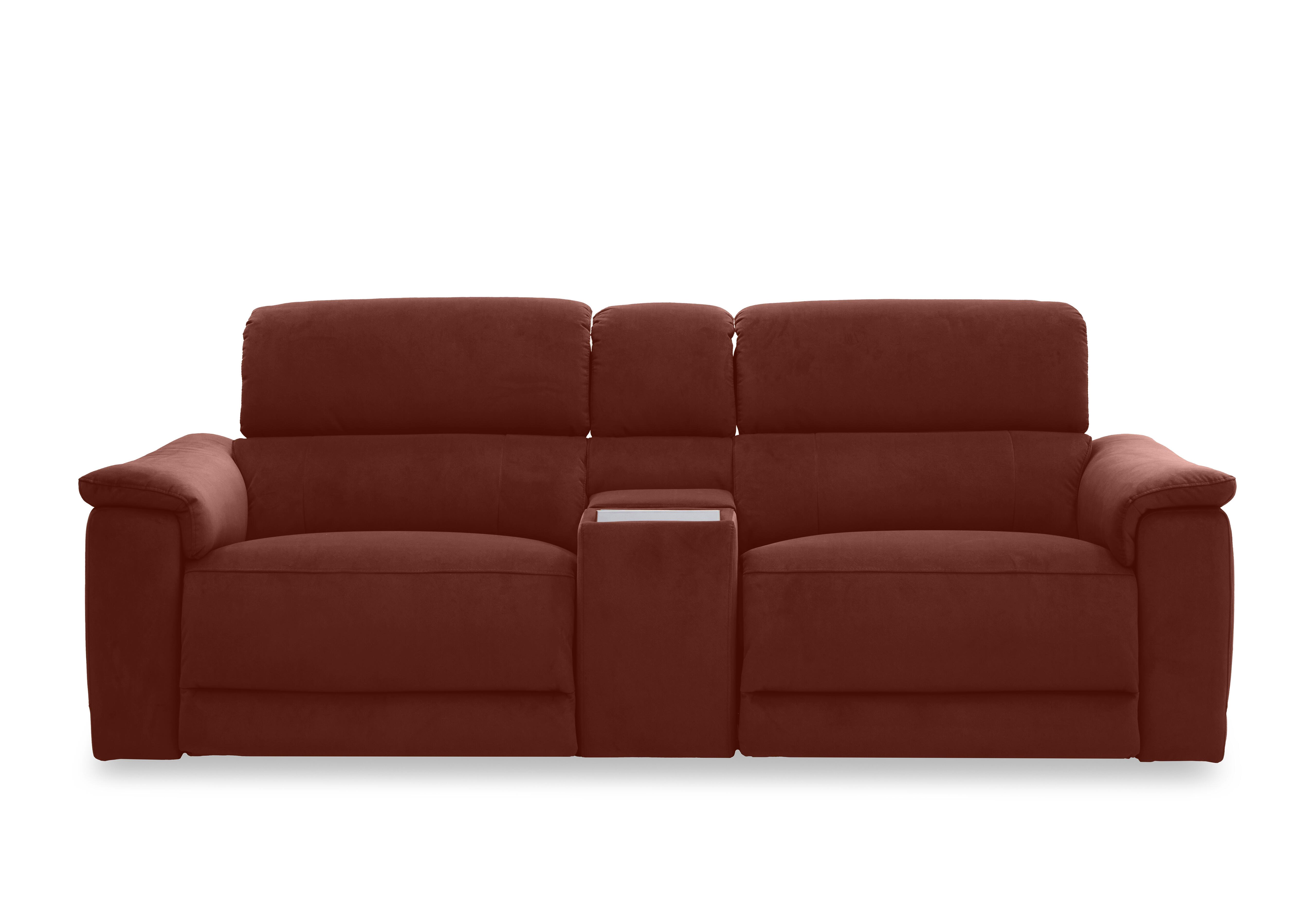 Genius Fabric 3 Seater Power Recliner Media Sofa with Power Headrests, Power Lumbar and Heated Seats in Bella Rust 43232 on Furniture Village
