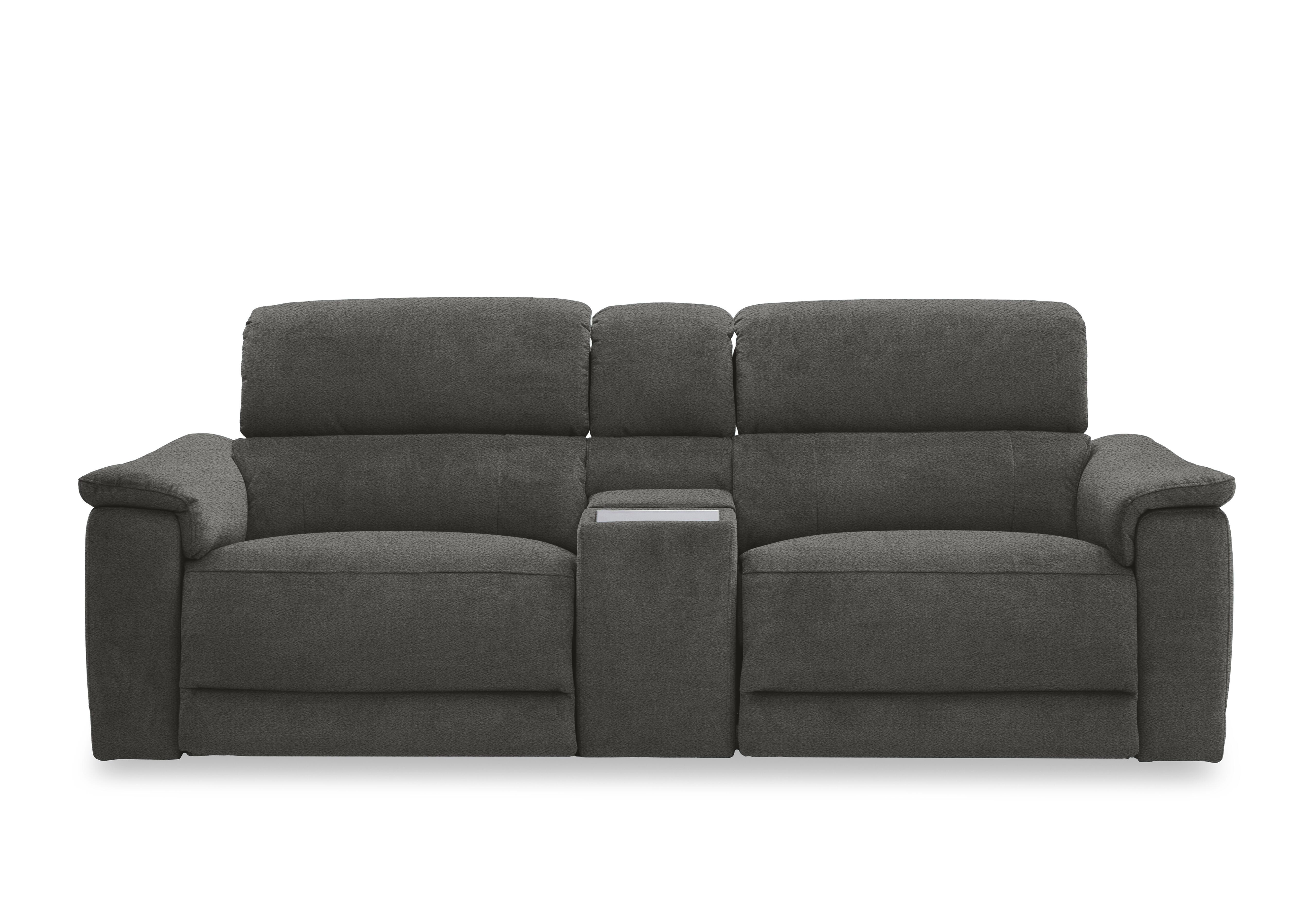 Genius Fabric 3 Seater Power Recliner Media Sofa with Power Headrests, Power Lumbar and Heated Seats in Hudson Charcoal 25460 on Furniture Village