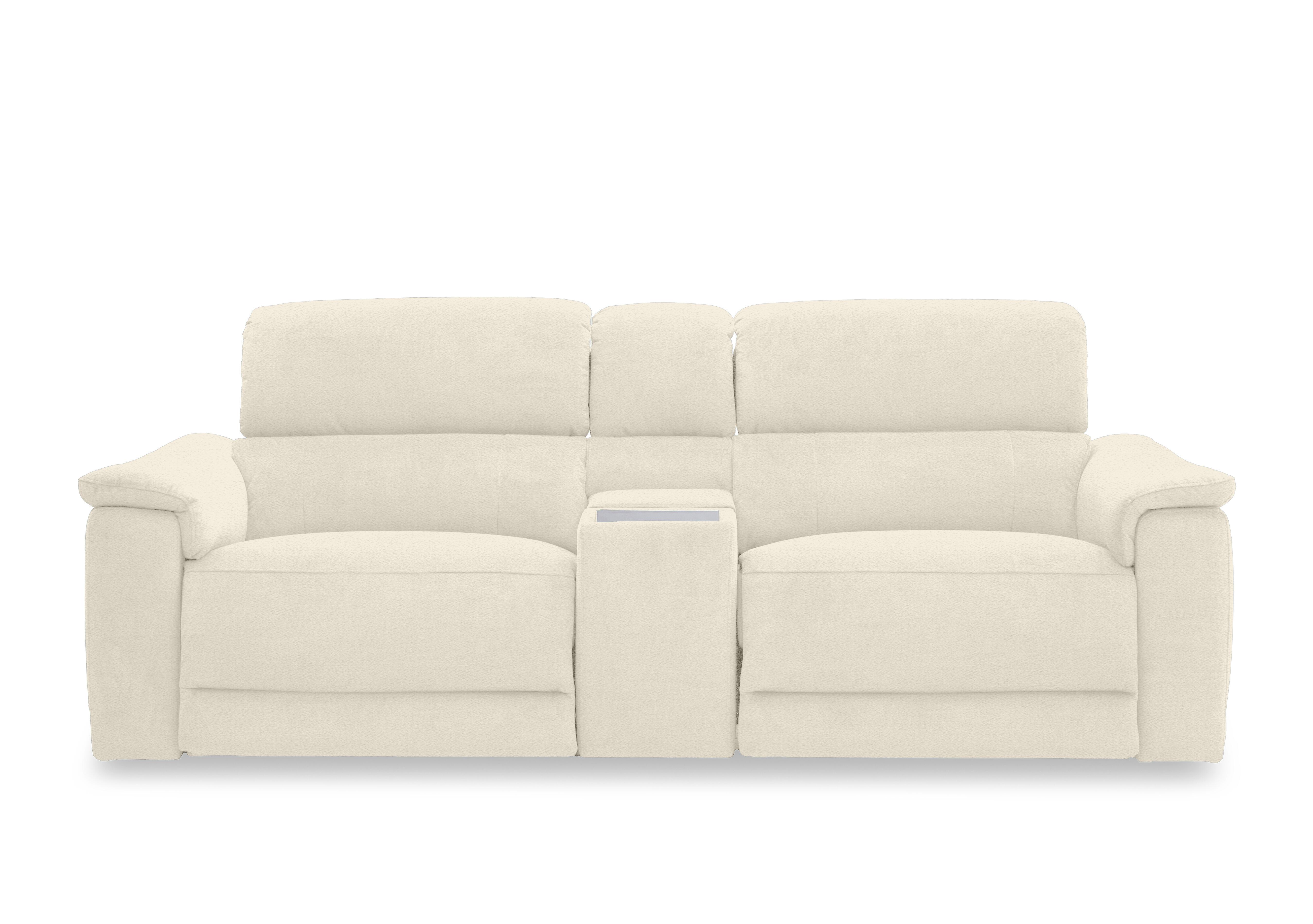 Genius Fabric 3 Seater Power Recliner Media Sofa with Power Headrests, Power Lumbar and Heated Seats in Hudson Ivory 25102 on Furniture Village