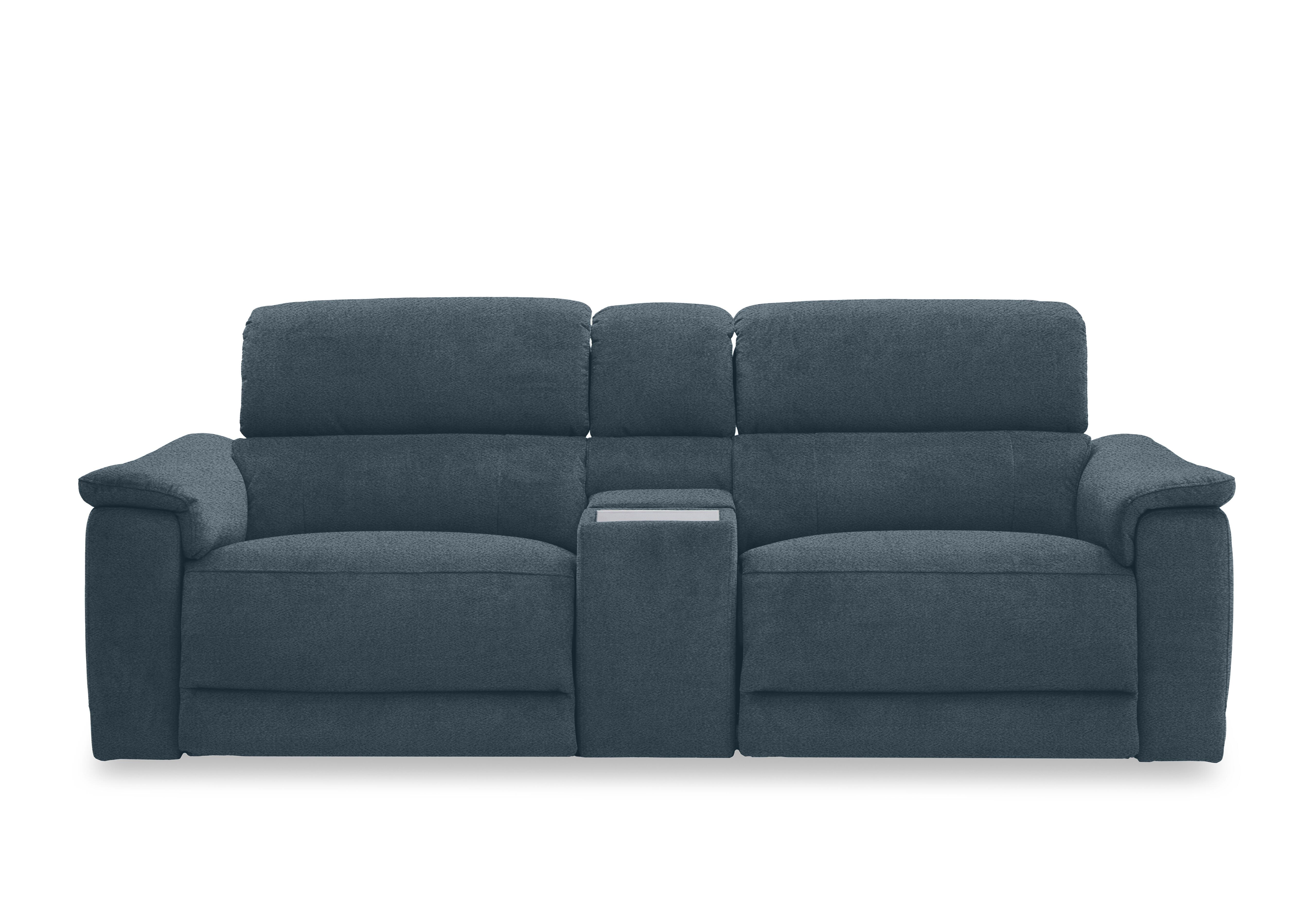 Genius Fabric 3 Seater Power Recliner Media Sofa with Power Headrests, Power Lumbar and Heated Seats in Hudson Ocean 25315 on Furniture Village