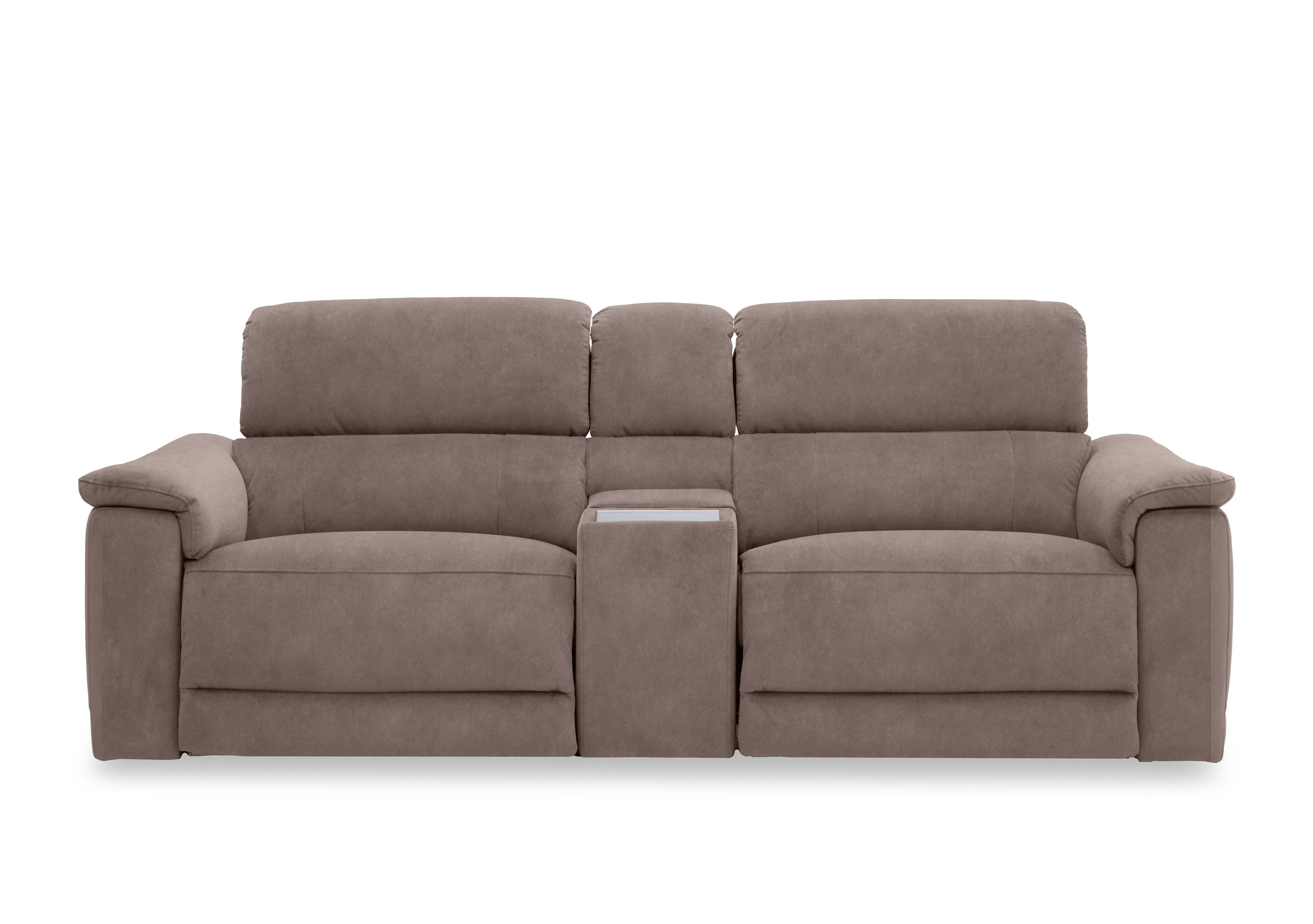 Genius Fabric 3 Seater Power Recliner Media Sofa with Power Headrests, Power Lumbar and Heated Seats in Marble Charcoal Grey 18175 on Furniture Village