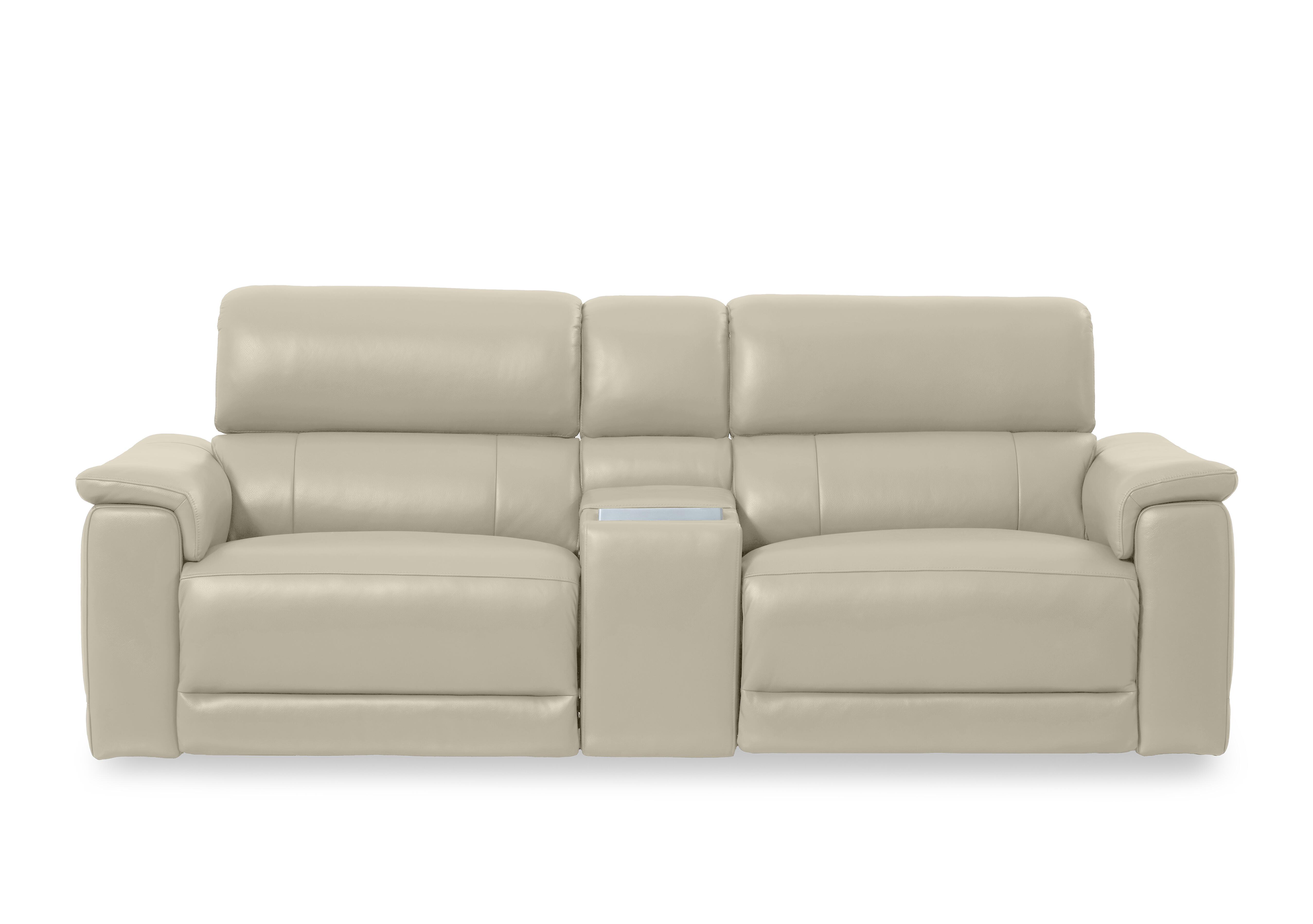 Genius Leather 3 Seater Power Recliner Media Sofa with Power Headrests, Power Lumbar and Heated Seats in Montana Bone China Cat-60/05 on Furniture Village