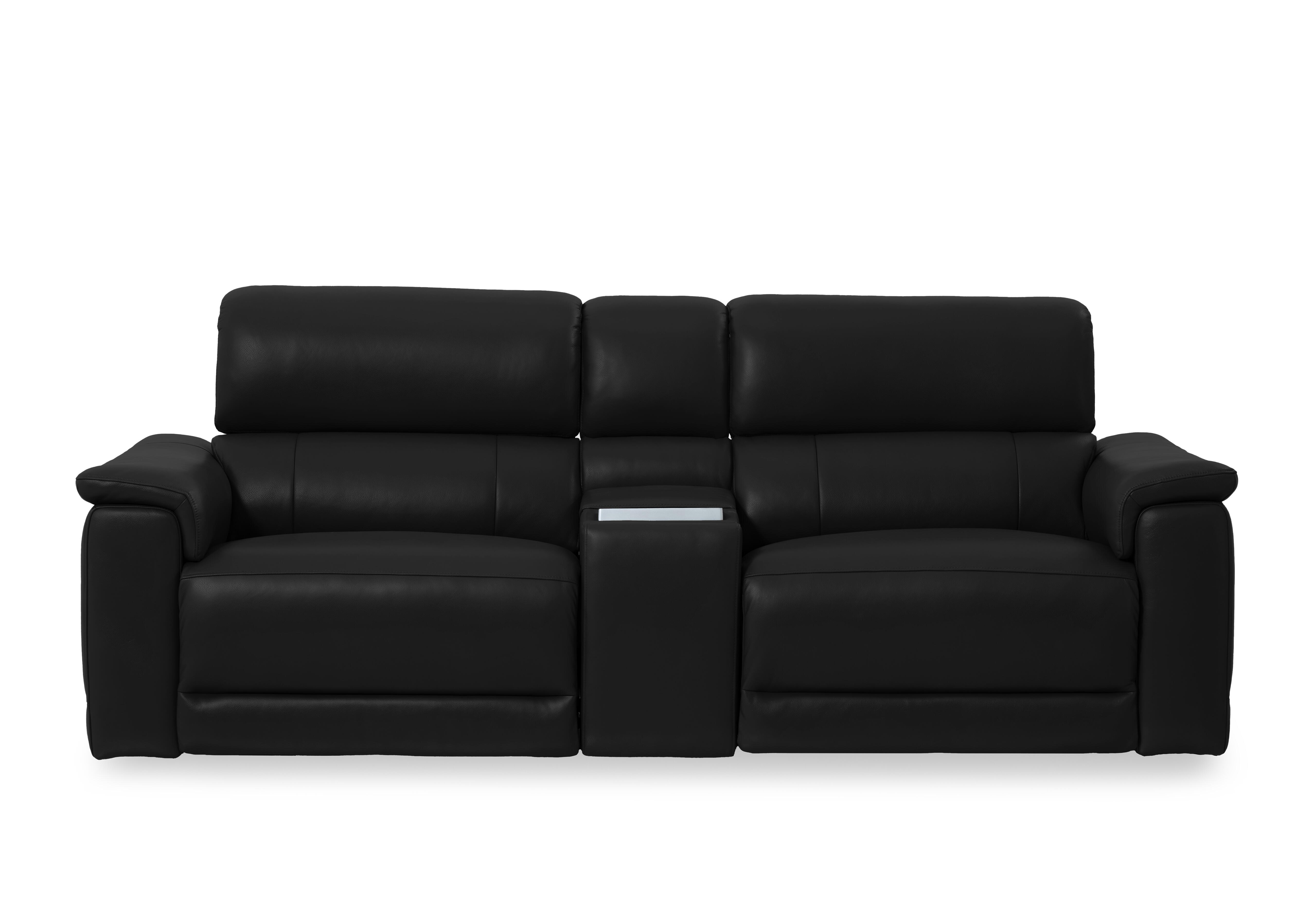 Genius Leather 3 Seater Power Recliner Media Sofa with Power Headrests, Power Lumbar and Heated Seats in Oslo Jet Black Cat-40/23 on Furniture Village