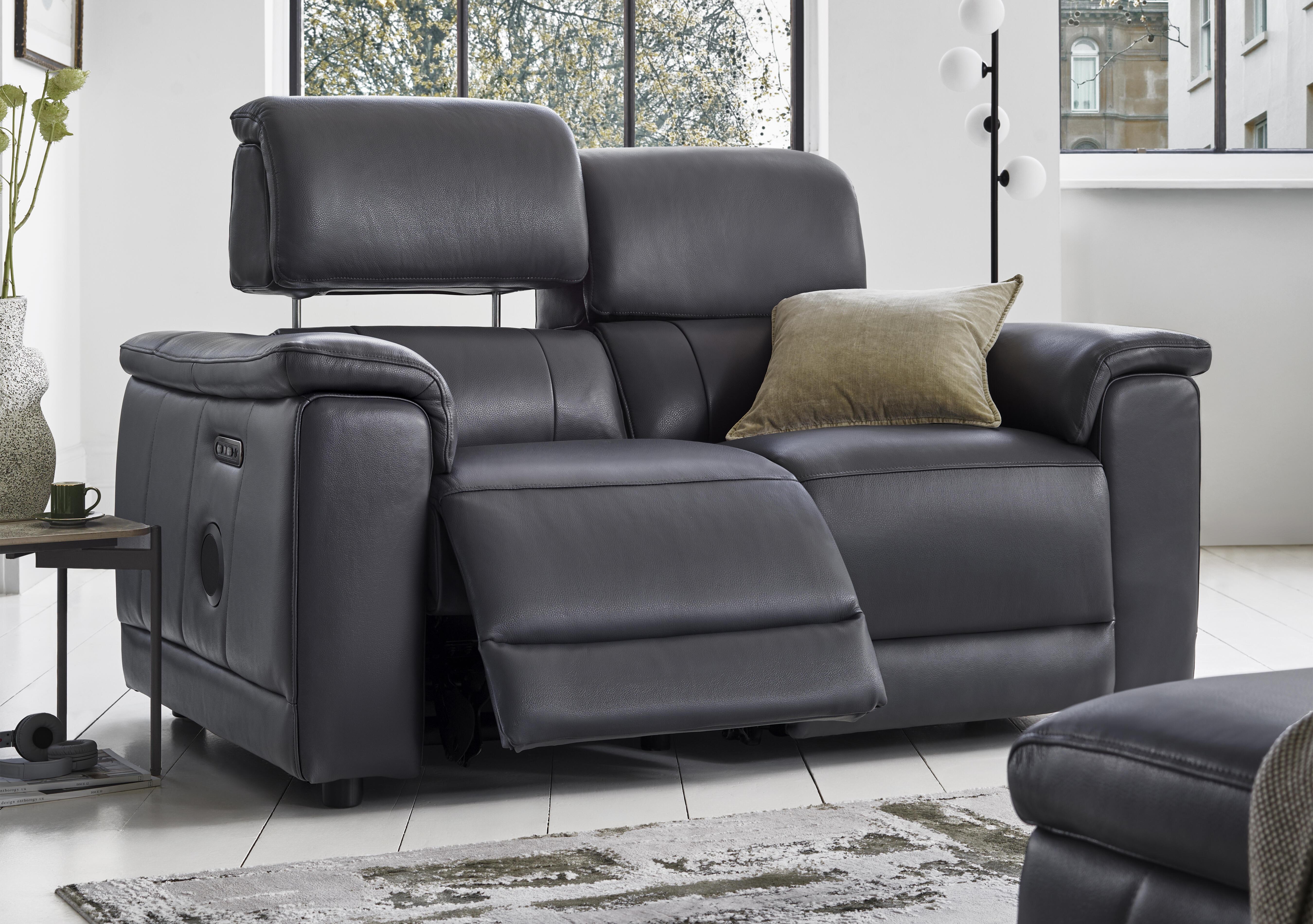 Genius Leather 3 Seater Power Recliner Sofa with Power Headrest and Bluetooth Speakers in  on Furniture Village