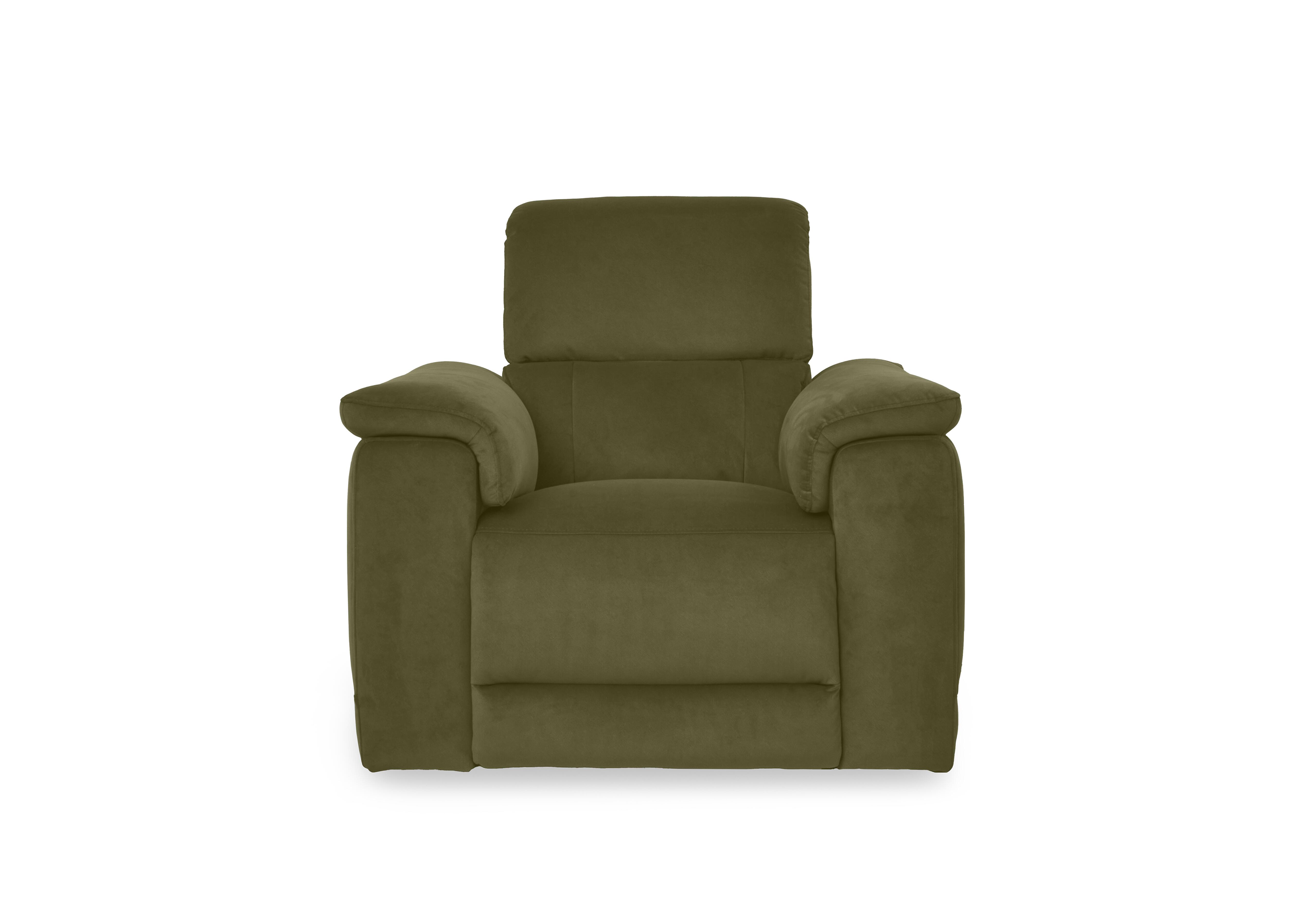 Genius Fabric Power Recliner Chair with Power Headrest and Bluetooth Speakers in Bella Olive 43351 on Furniture Village