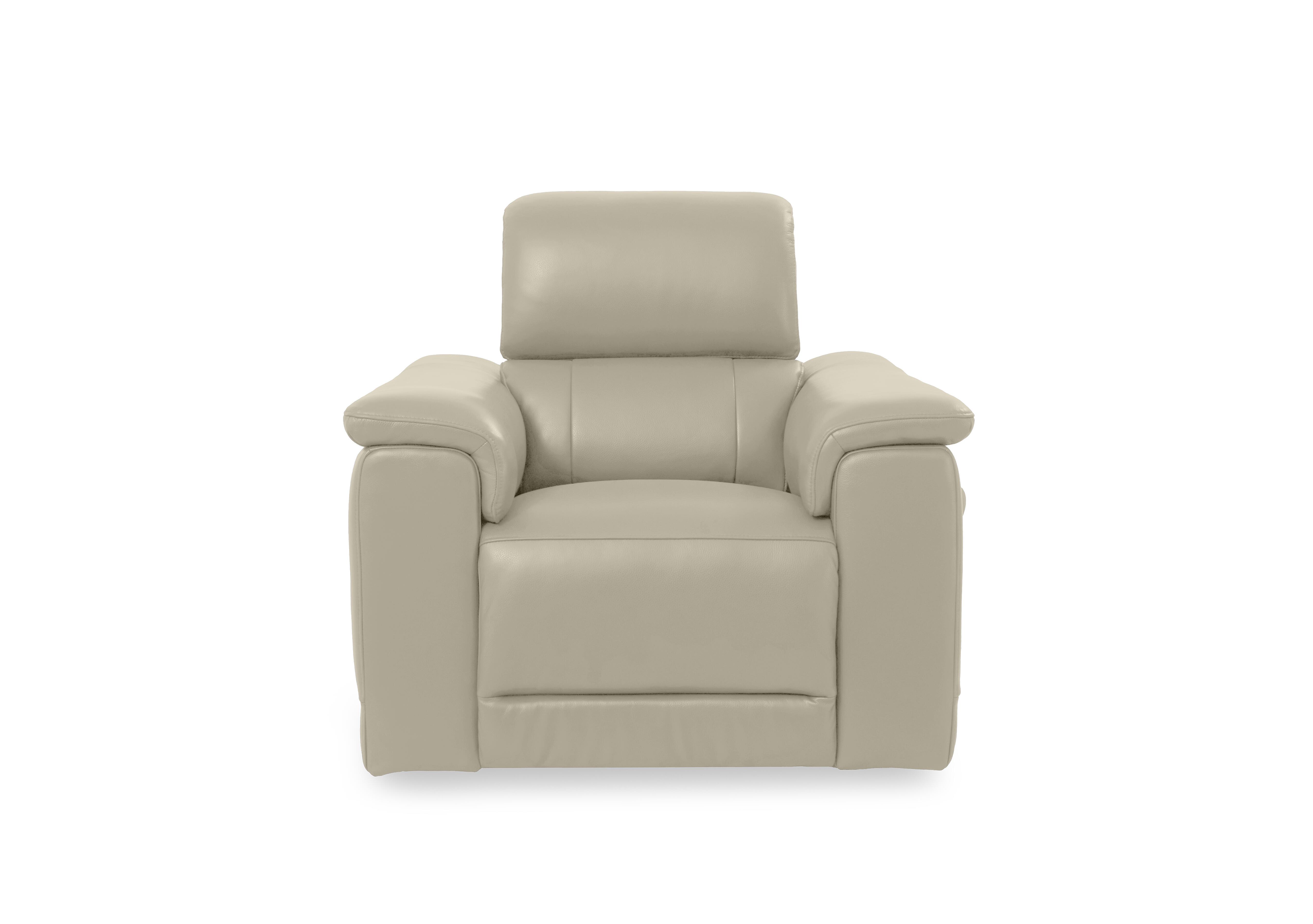 Genius Leather Power Recliner Chair with Power Headrest and Bluetooth Speakers in Montana Bone China Cat-60/05 on Furniture Village