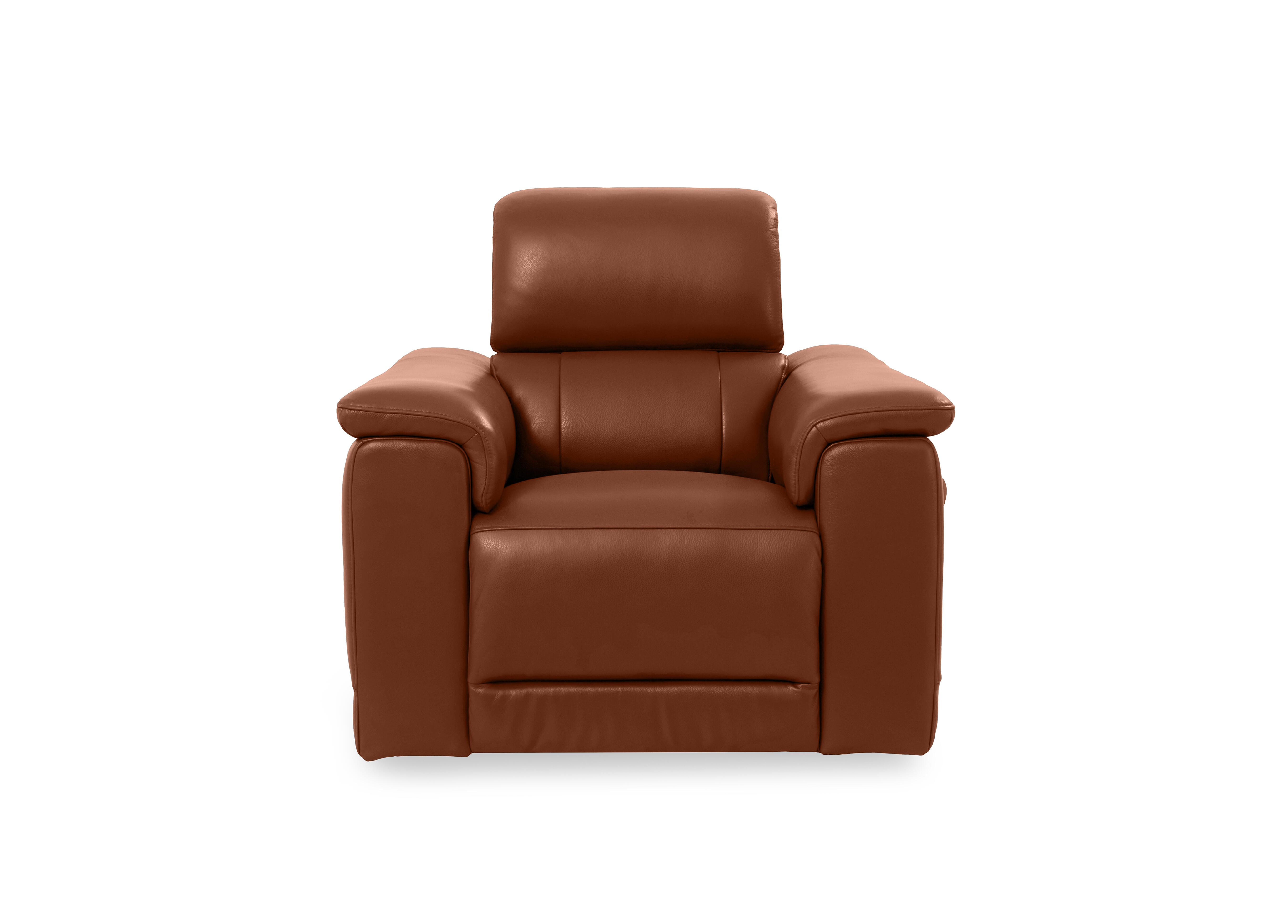 Genius Leather Power Recliner Chair with Power Headrest and Bluetooth Speakers in Montana Butterscotch Cat-60/07 on Furniture Village