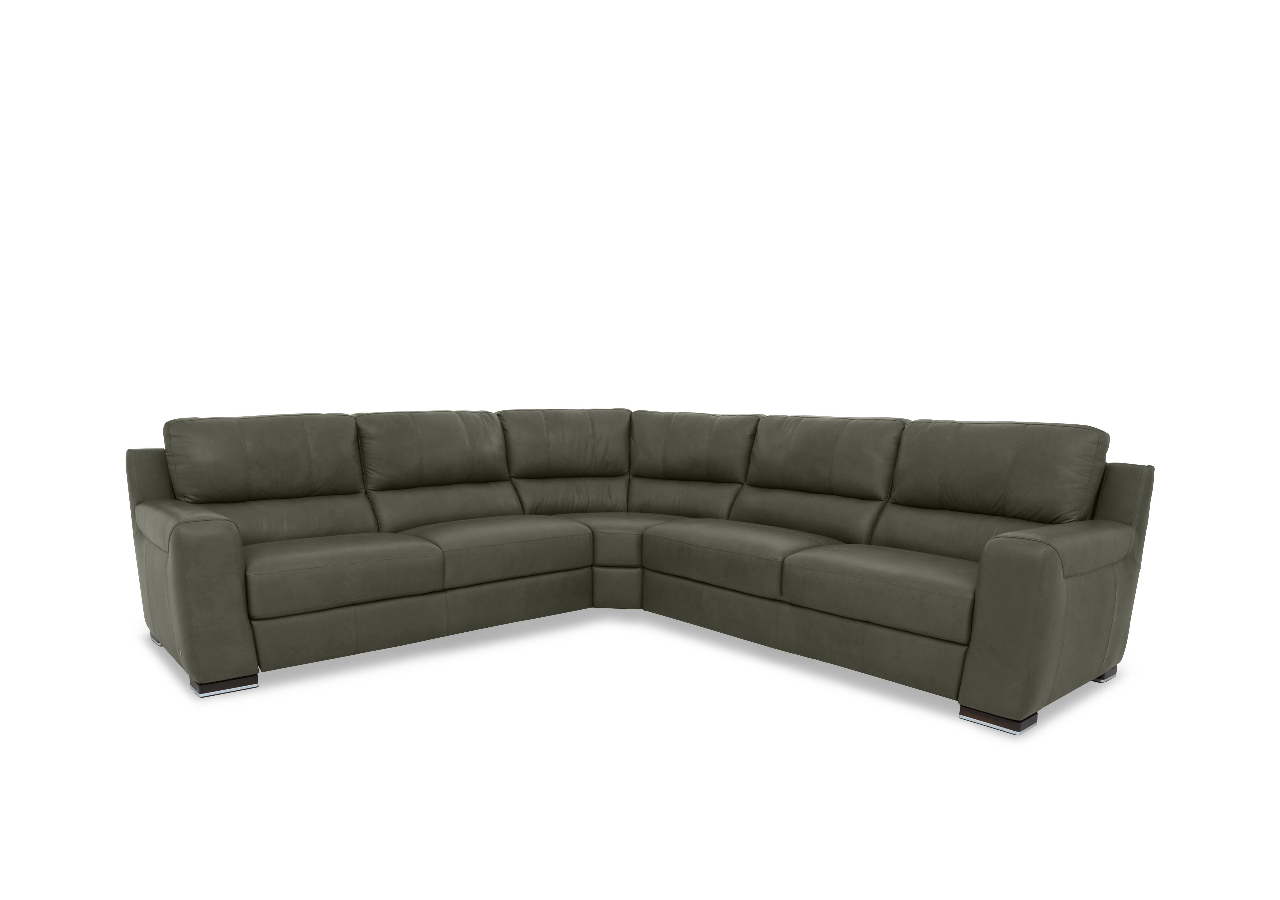 Viali Leather Large Corner Sofa in Tatto Olive 4372 on Furniture Village