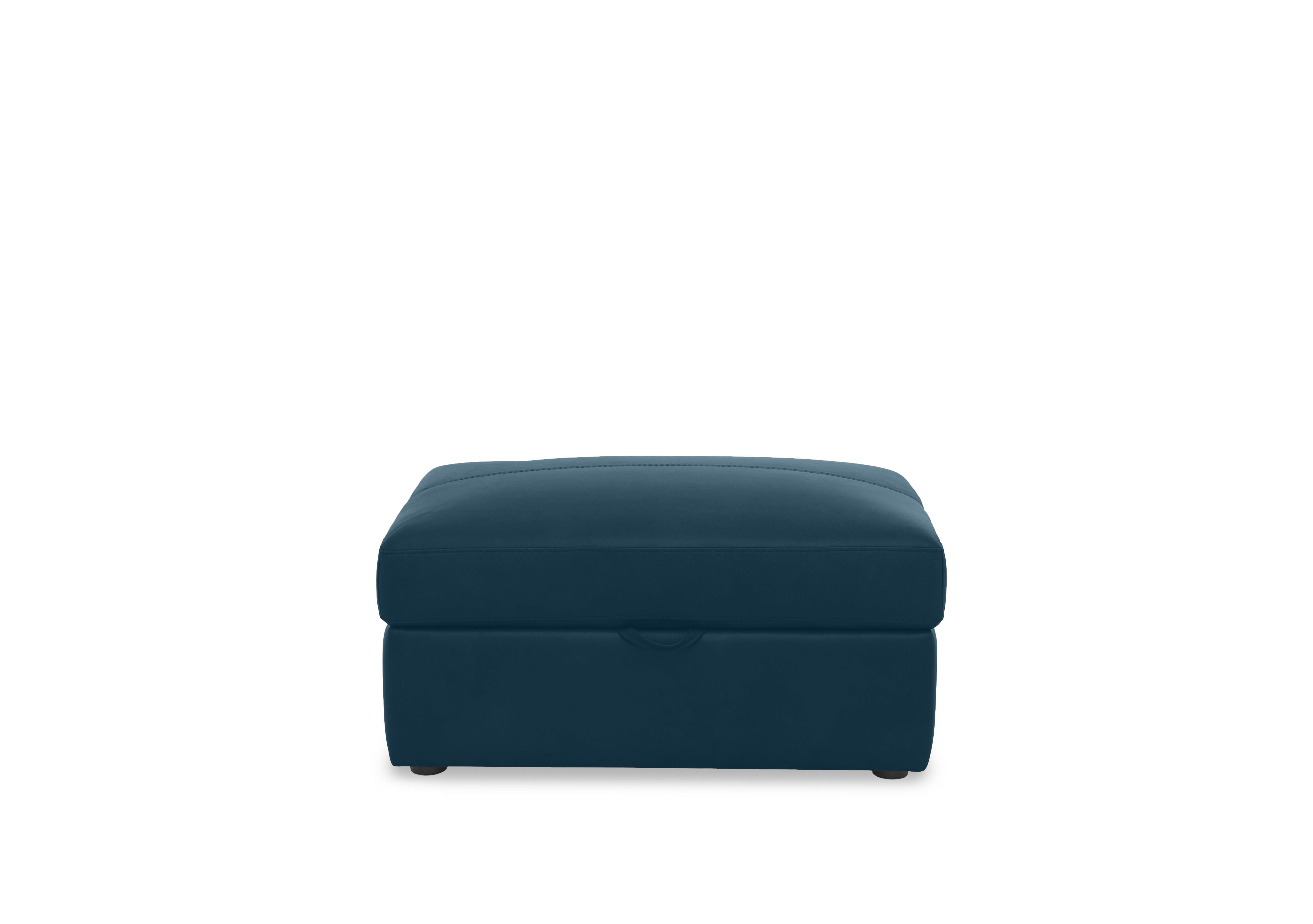 Viali Leather Storage Footstool in Cometa Blu 2878 on Furniture Village