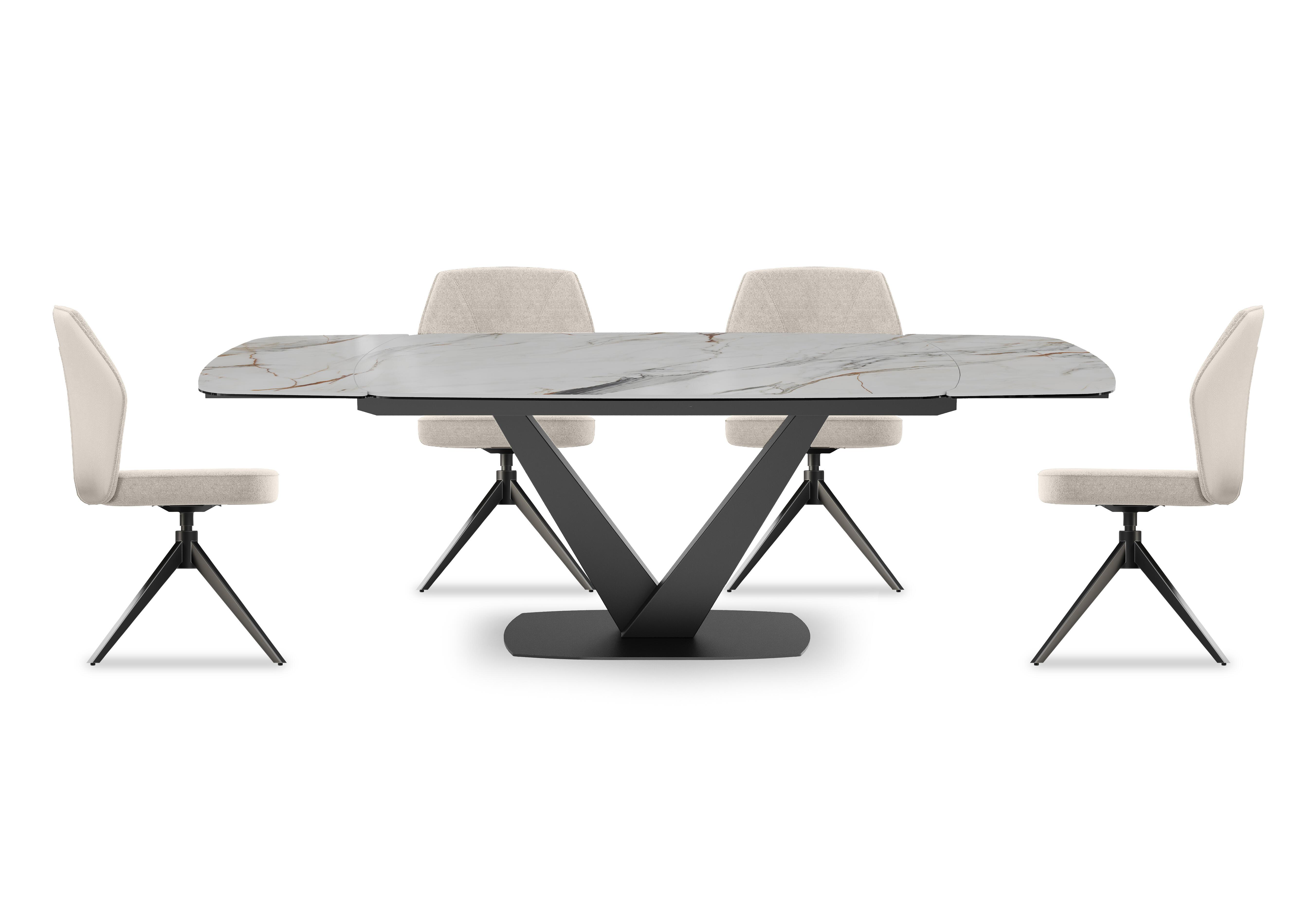 Julio Medium 160cm Draw Leaf Extending Dining Table in Fiorentio Marble Ceramic with 4 Dining Chairs in Cream on Furniture Village
