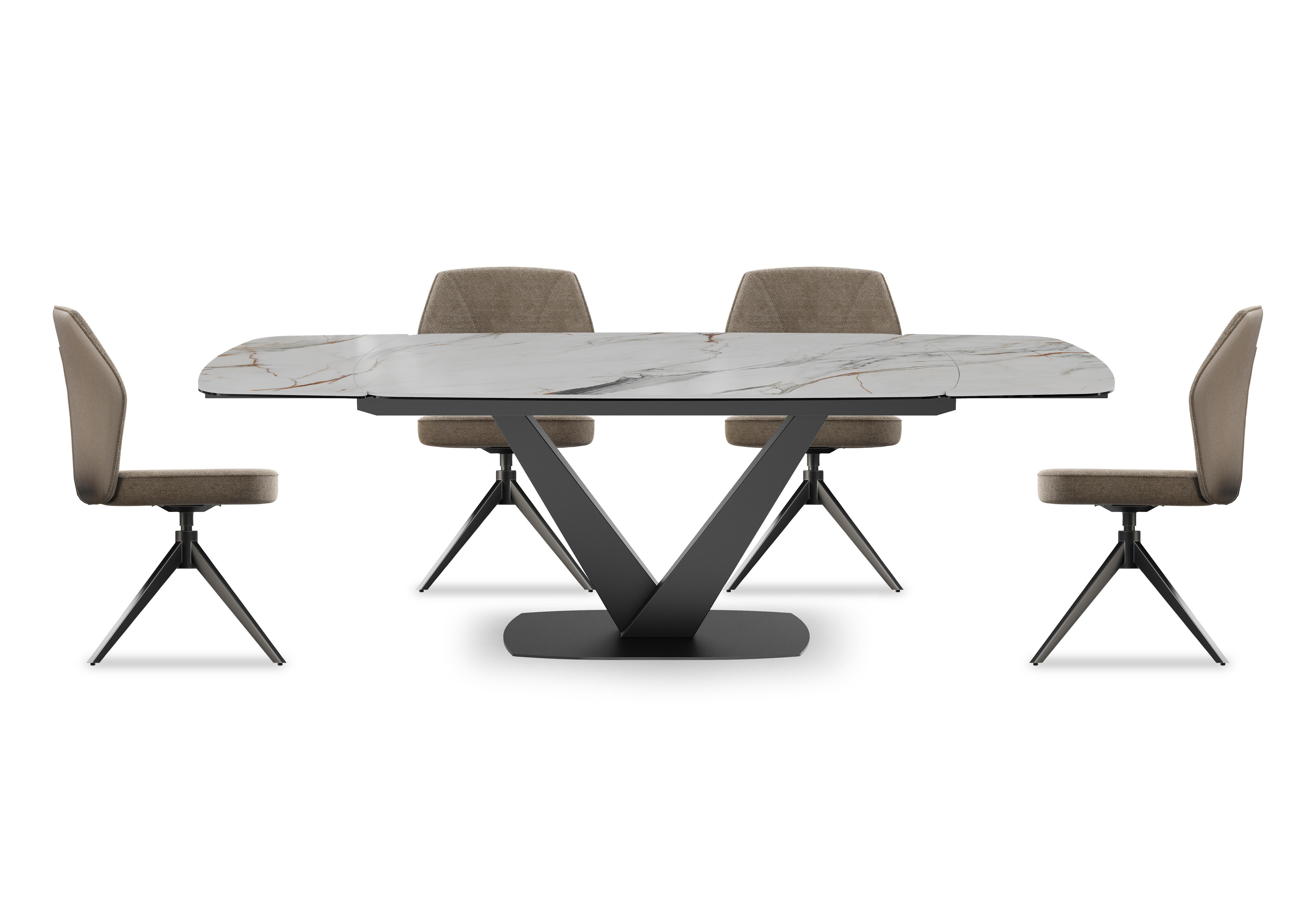 Julio Medium 160cm Draw Leaf Extending Dining Table in Fiorentio Marble Ceramic with 4 Dining Chairs in Pebble on Furniture Village