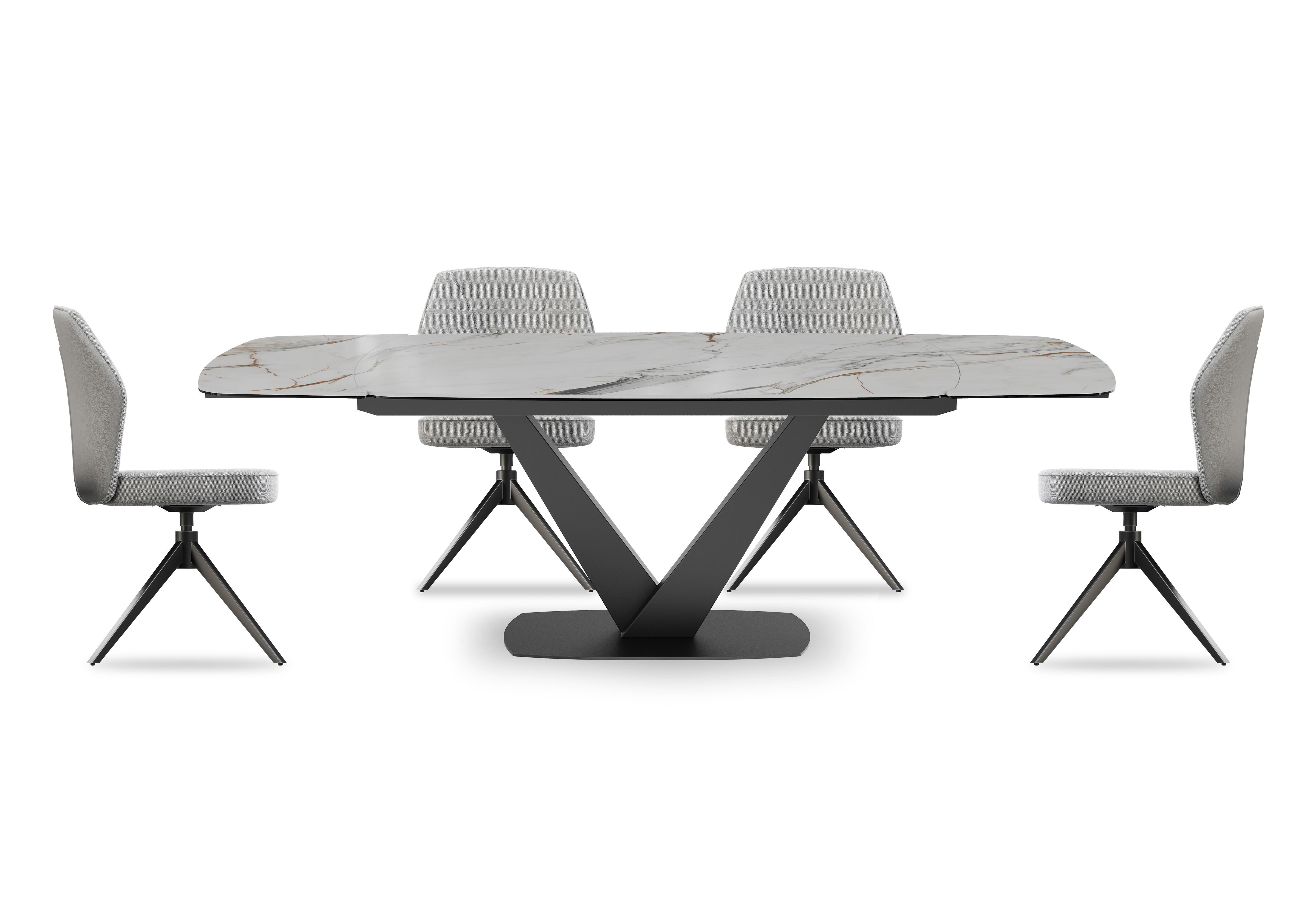Julio Medium 160cm Draw Leaf Extending Dining Table in Fiorentio Marble Ceramic with 4 Dining Chairs in Stone on Furniture Village