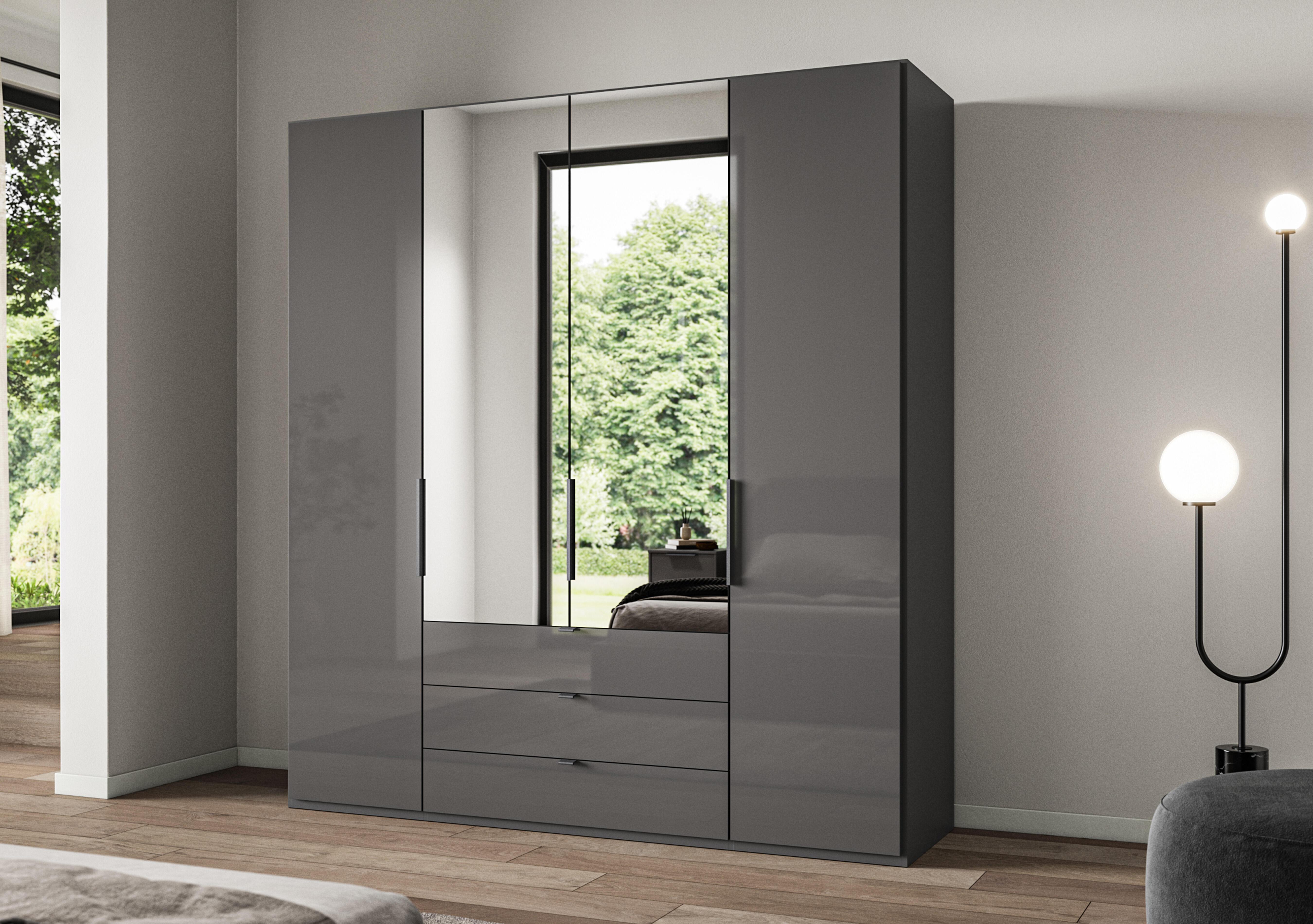 Amara 200cm 4 Door Combi Wardrobe with 2 Mirror Doors, 2 Glass Doors and 3 Glass Drawers in  on Furniture Village