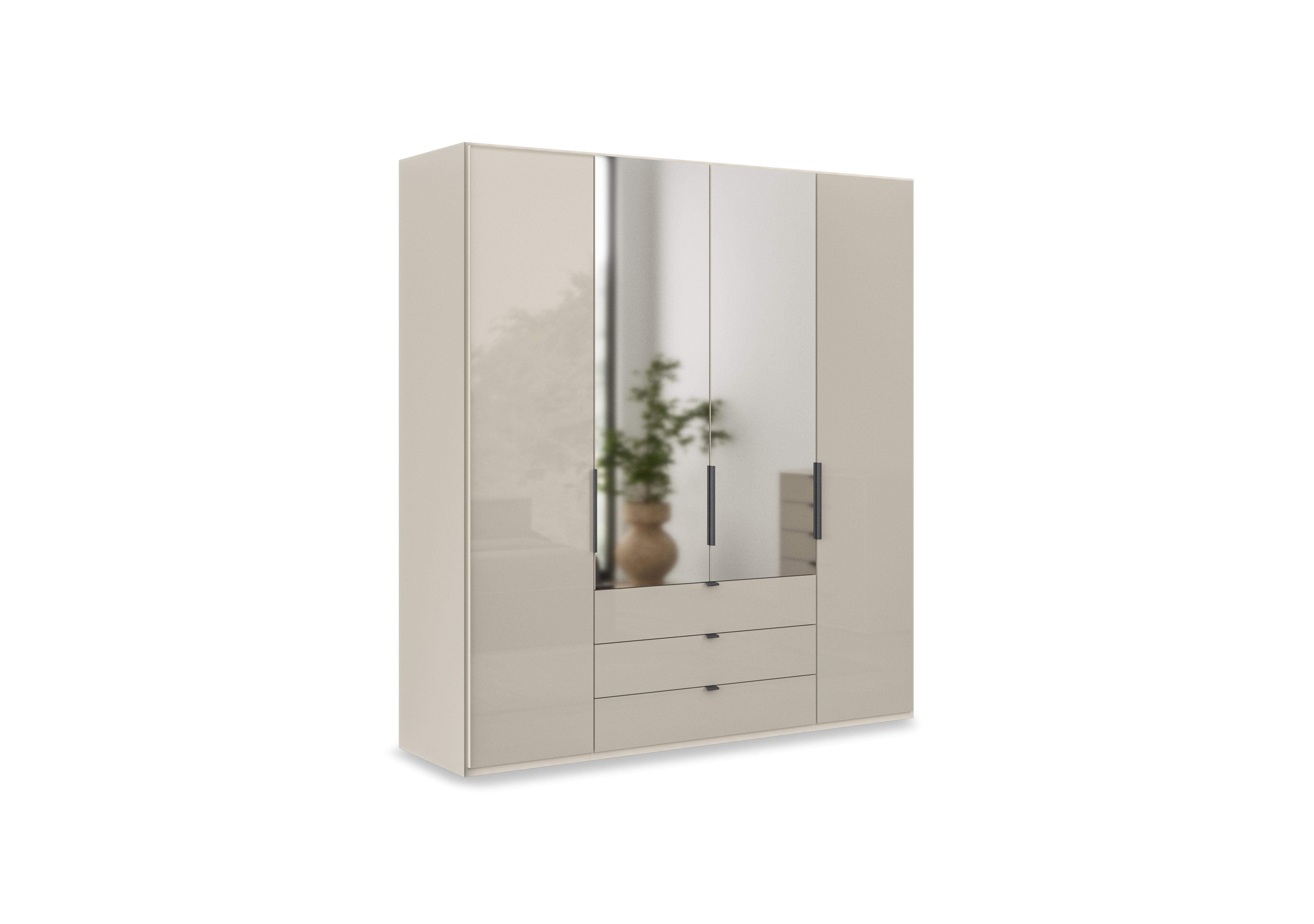 Amara 200cm 4 Door Combi Wardrobe with 2 Mirror Doors, 2 Glass Doors and 3 Glass Drawers in Champagne on Furniture Village