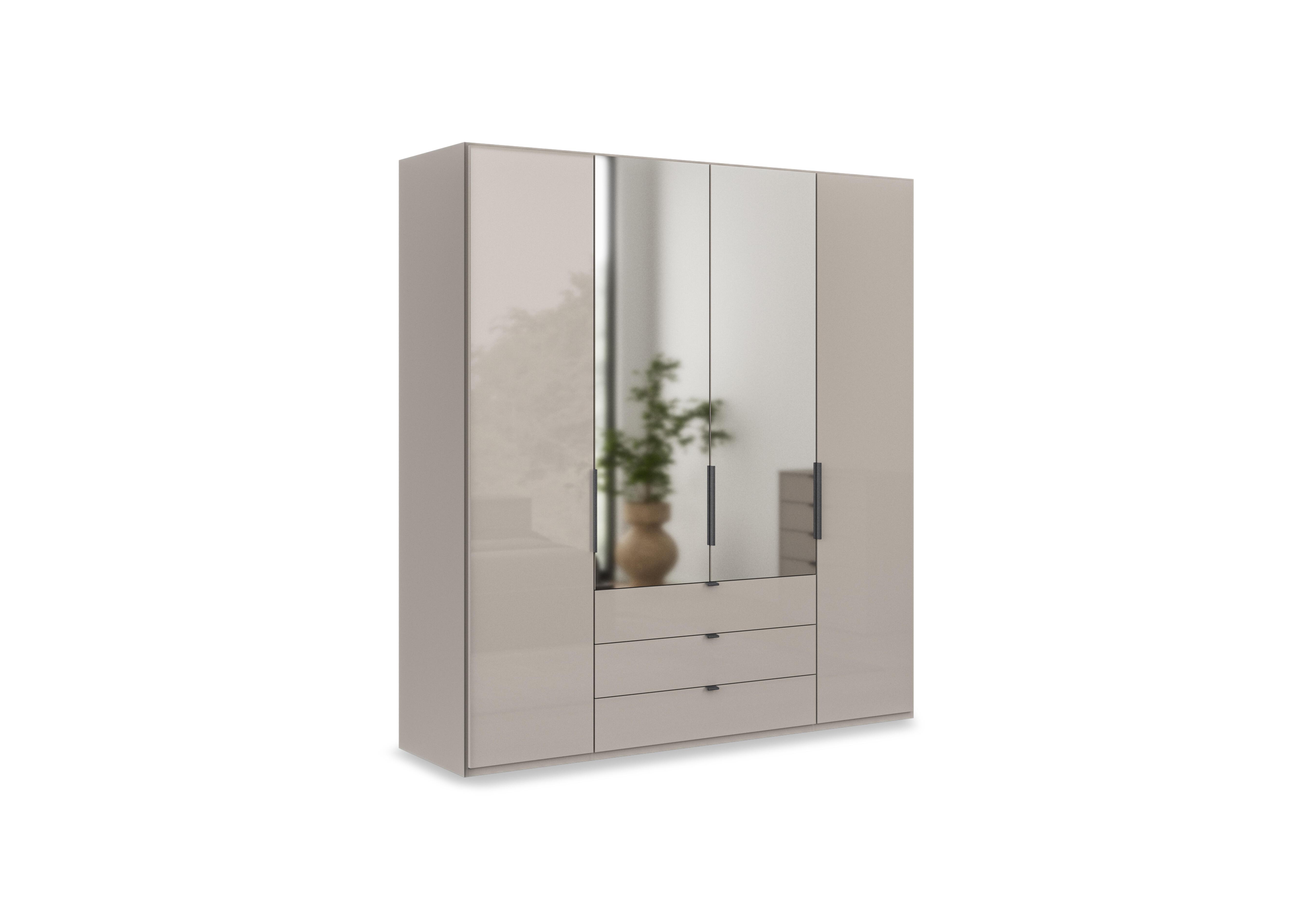 Amara 200cm 4 Door Combi Wardrobe with 2 Mirror Doors, 2 Glass Doors and 3 Glass Drawers in Pebble Grey on Furniture Village