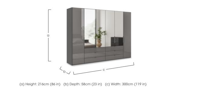 Amara 300cm 6 Door Bifold Combi Wardrobe with 4 Mirror Doors, 2 Glass Doors and 6 Glass Drawers in  on Furniture Village