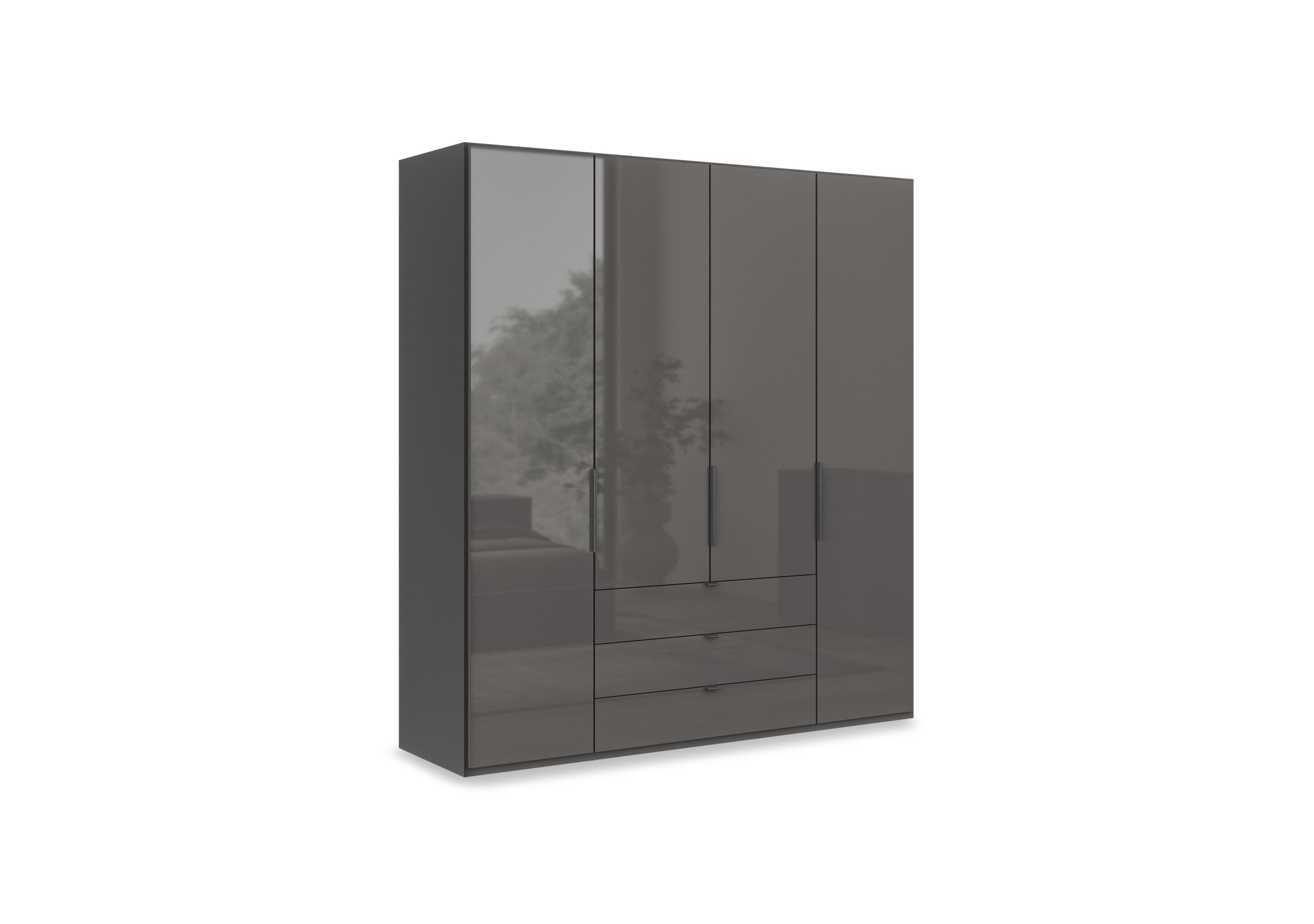 Amara 200cm 4 Door Combi Wardrobe with Glass Doors and Drawers in Lava on Furniture Village