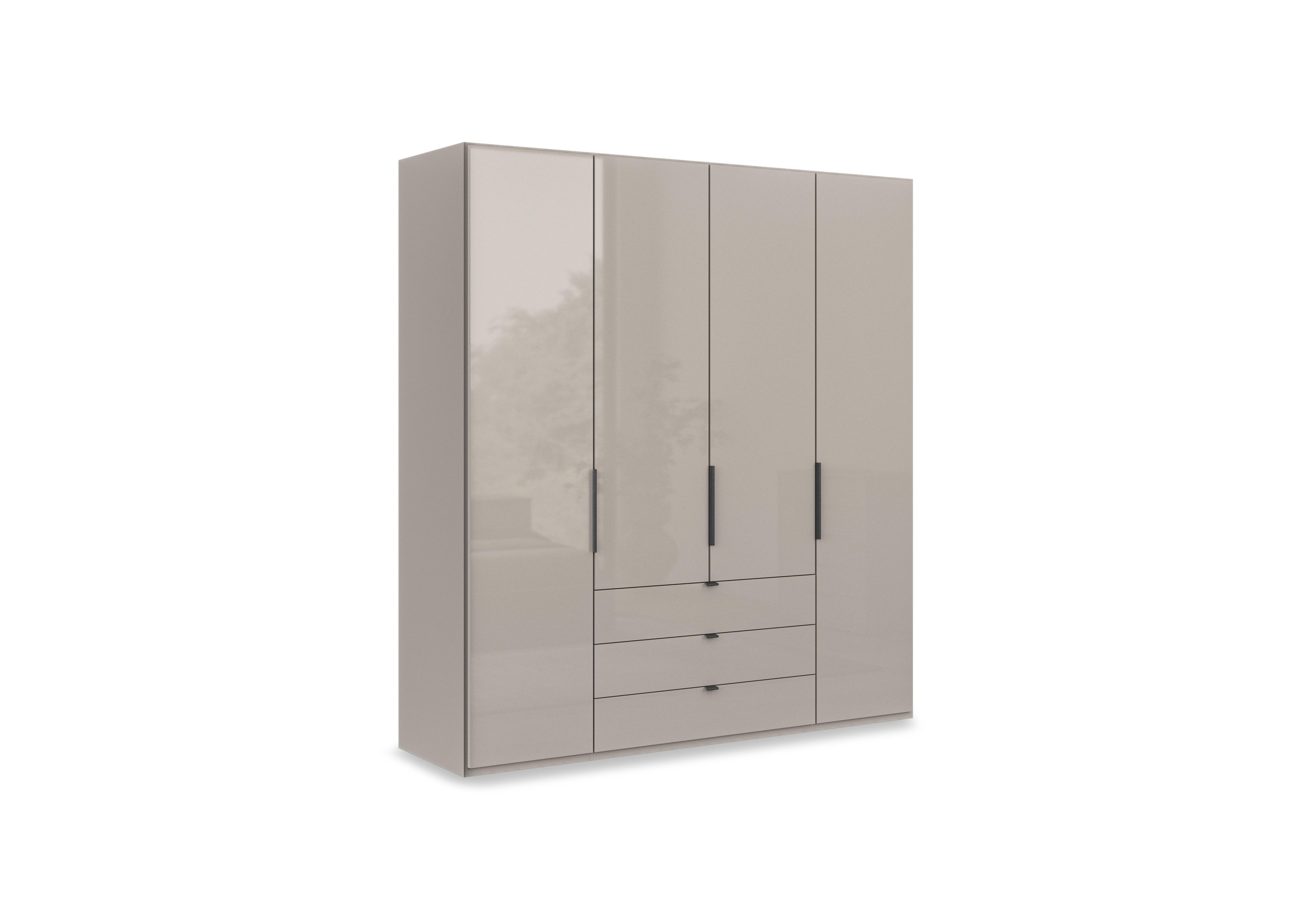 Amara 200cm 4 Door Combi Wardrobe with Glass Doors and Drawers in Pebble Grey on Furniture Village