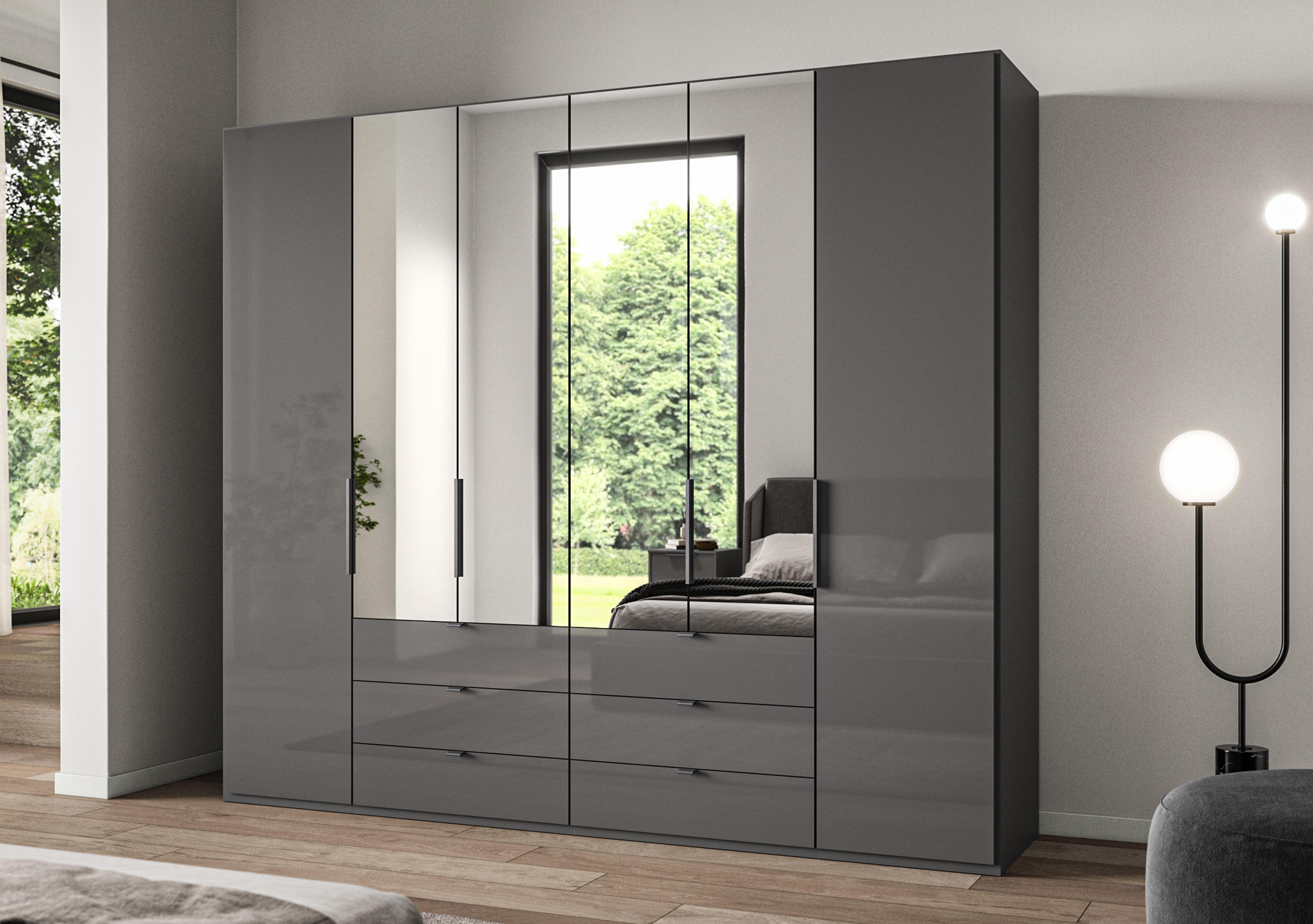 Amara 250cm 6 Door Combi Wardrobe with 4 Mirror Doors, 2 Glass Doors and 6 Glass Drawers in  on Furniture Village