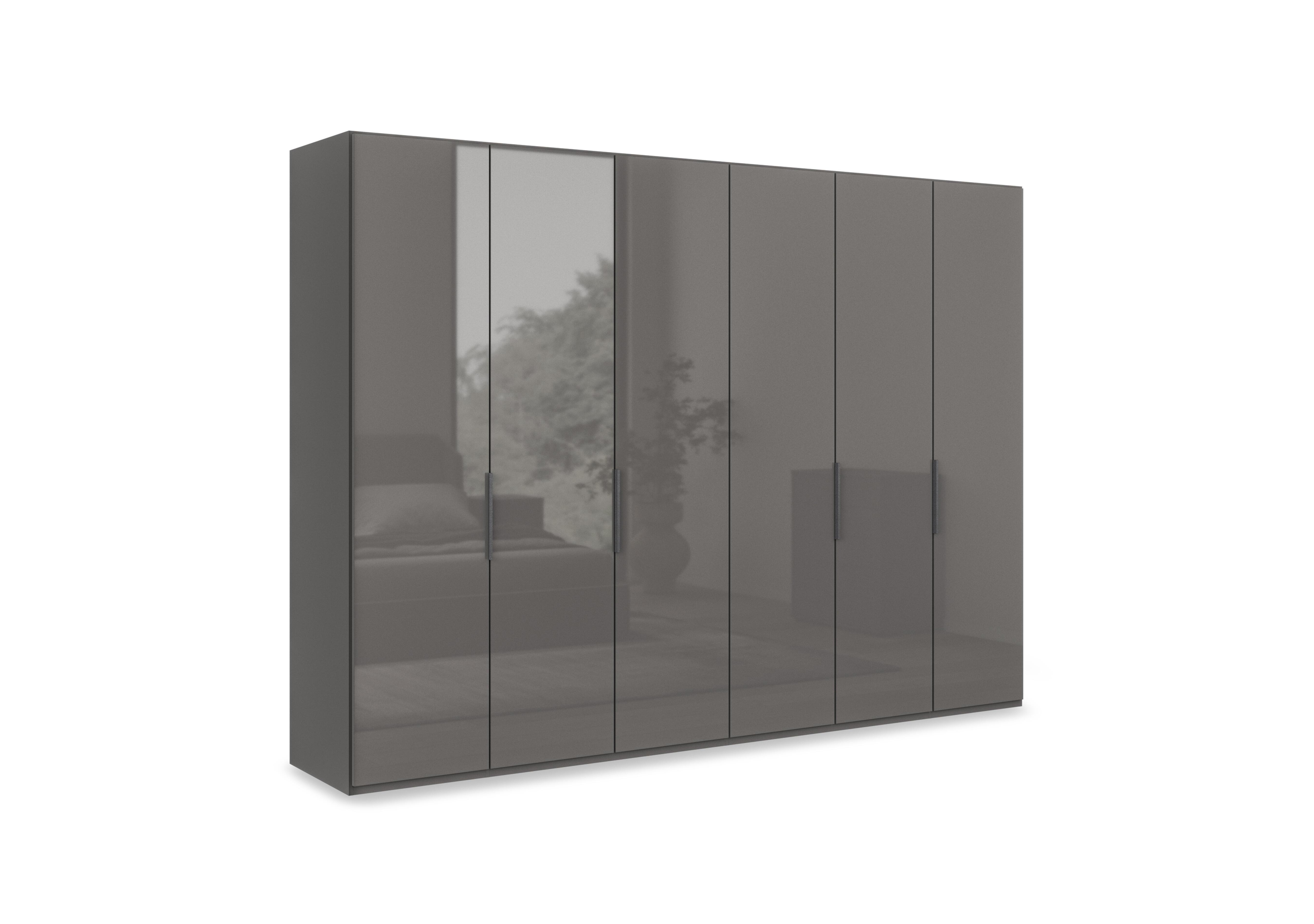 Amara 300cm 6 Door Hinged Wardrobe with Glass Doors in Lava on Furniture Village