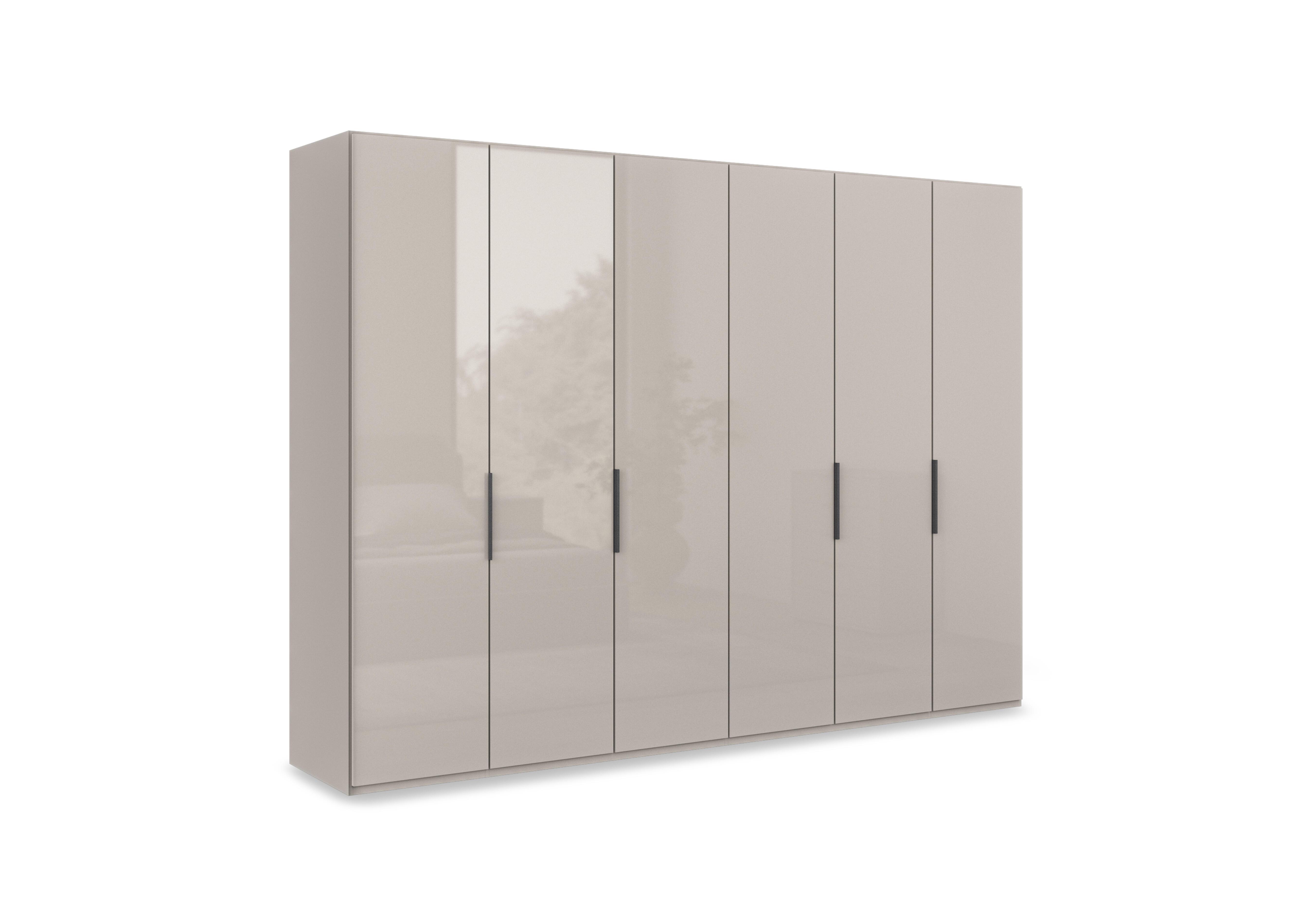 Amara 300cm 6 Door Hinged Wardrobe with Glass Doors in Pebble Grey on Furniture Village