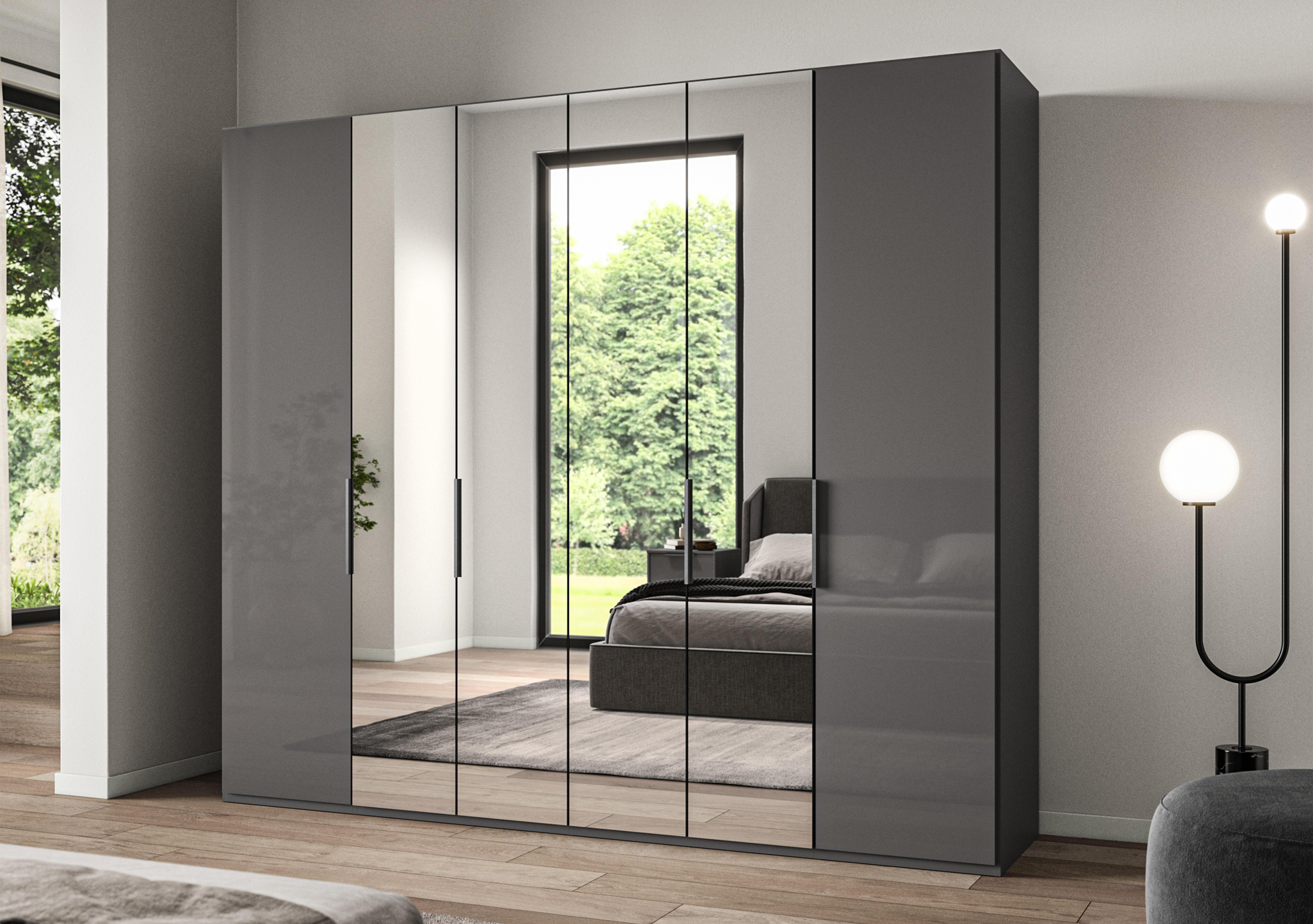 Amara 250cm 6 Door Hinged Wardrobe with 2 Glass Doors and 4 Mirror Doors in  on Furniture Village