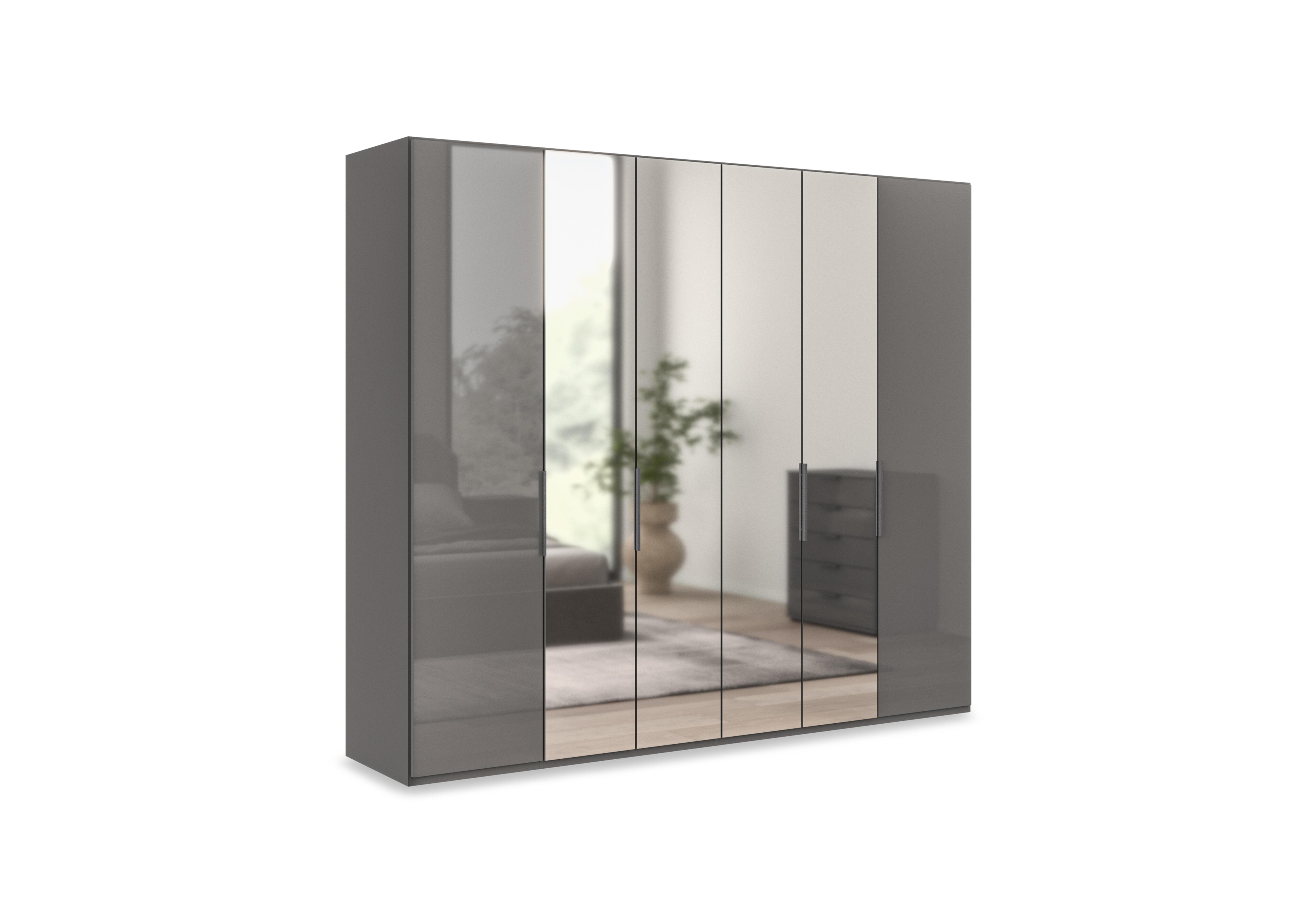 Amara 250cm 6 Door Hinged Wardrobe with 2 Glass Doors and 4 Mirror Doors in Lava on Furniture Village