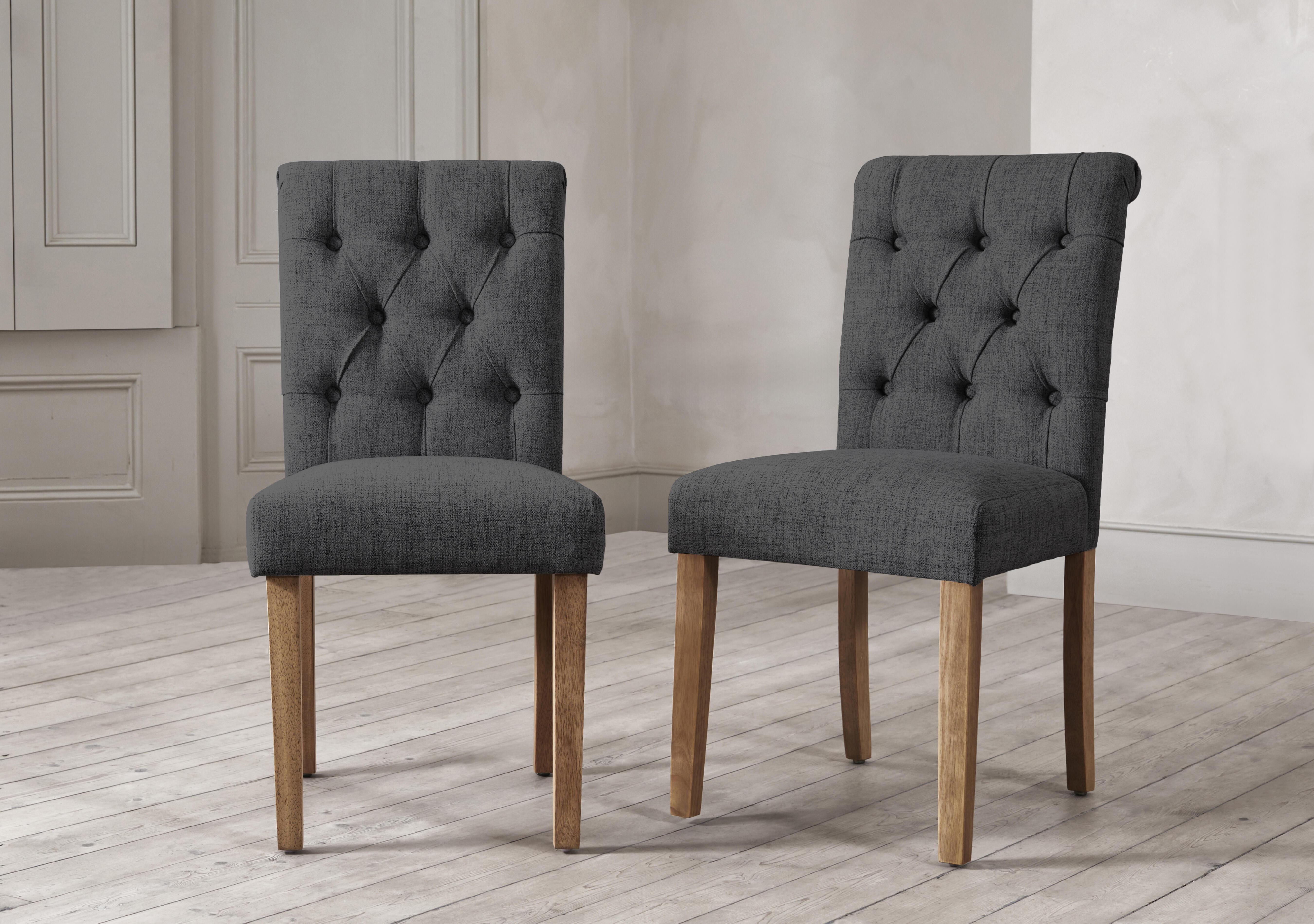 Lewis Pair of Button Back Dining Chairs in Anthracite on Furniture Village