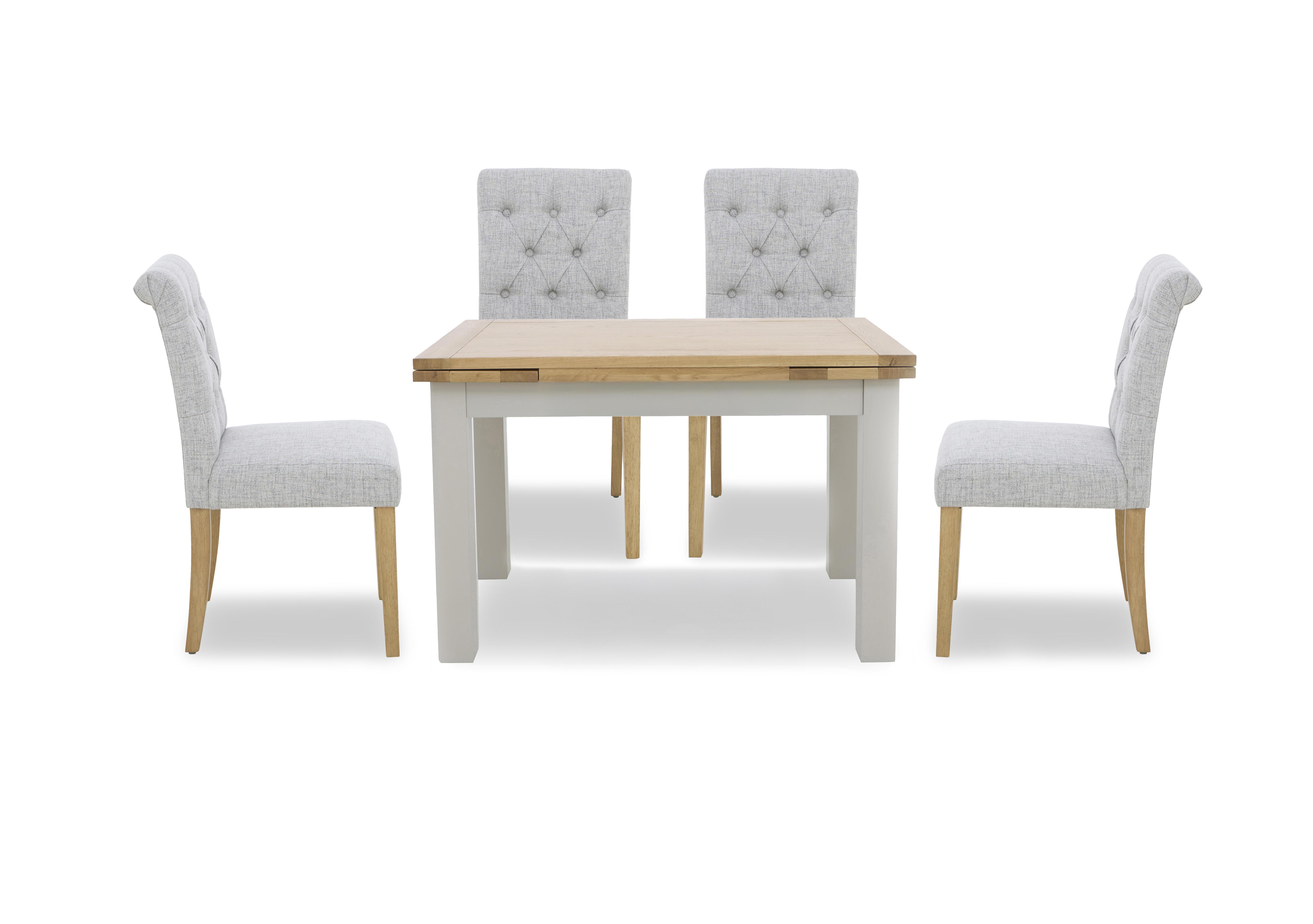Lewis Large Draw Leaf Extending Dining Table and 4 Button Back Dining Chairs in Mist on Furniture Village