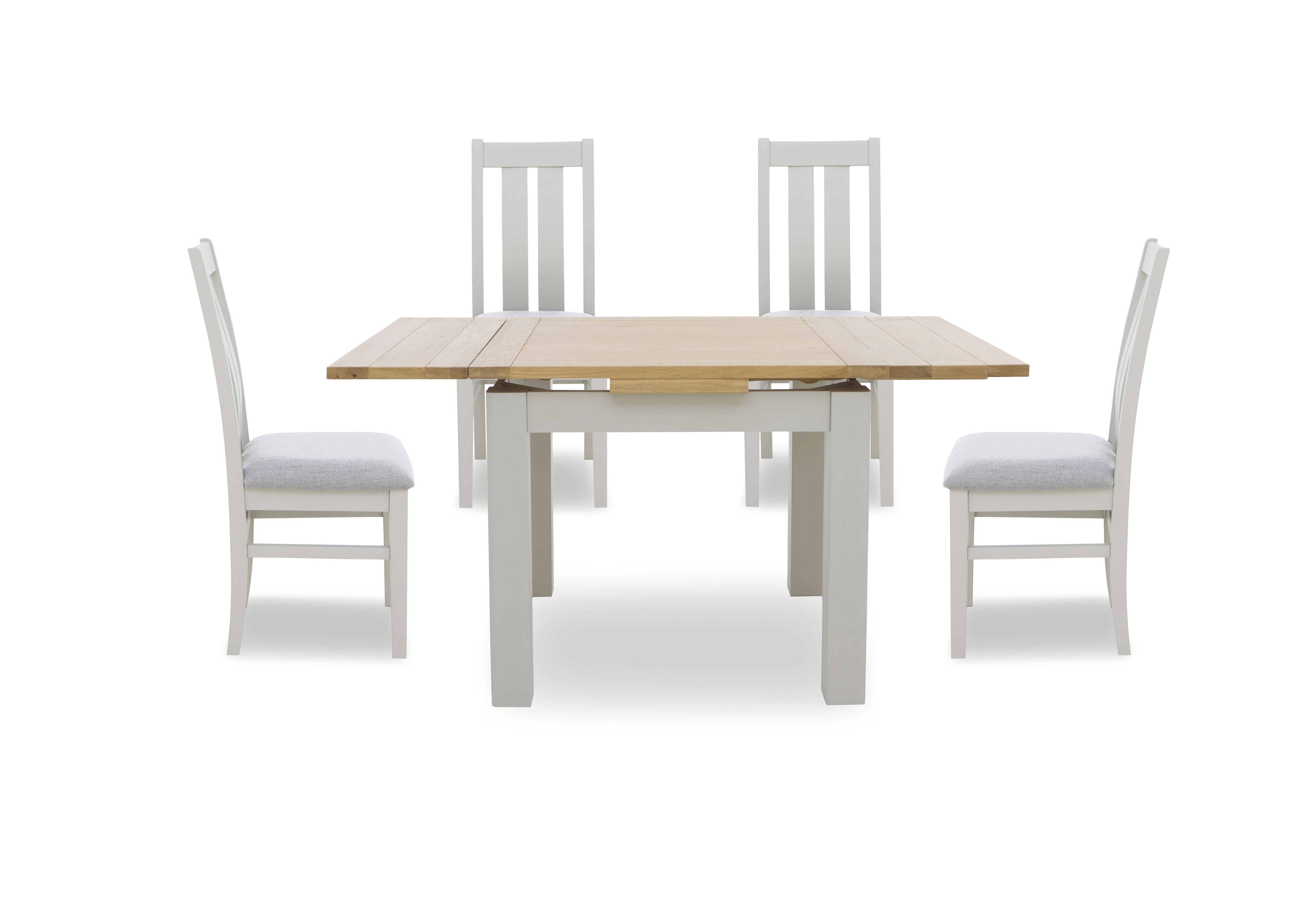 Lewis Small Draw Leaf Extending Dining Table and 4 Wooden Slatted Back Dining Chairs in Mist on Furniture Village