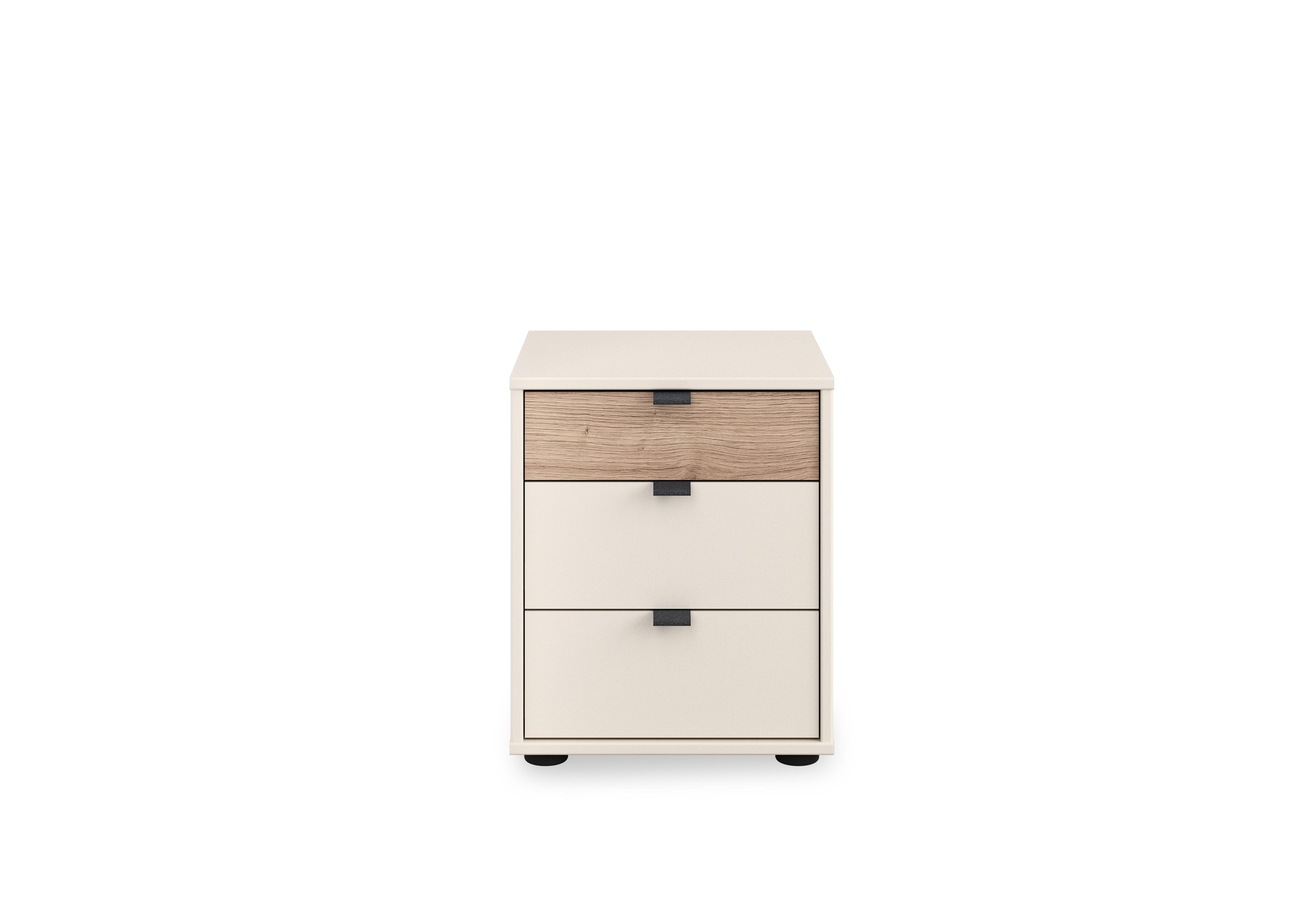 Tullio 3 Drawer Bedside Cabinet in Champagne-Nordic Oak on Furniture Village