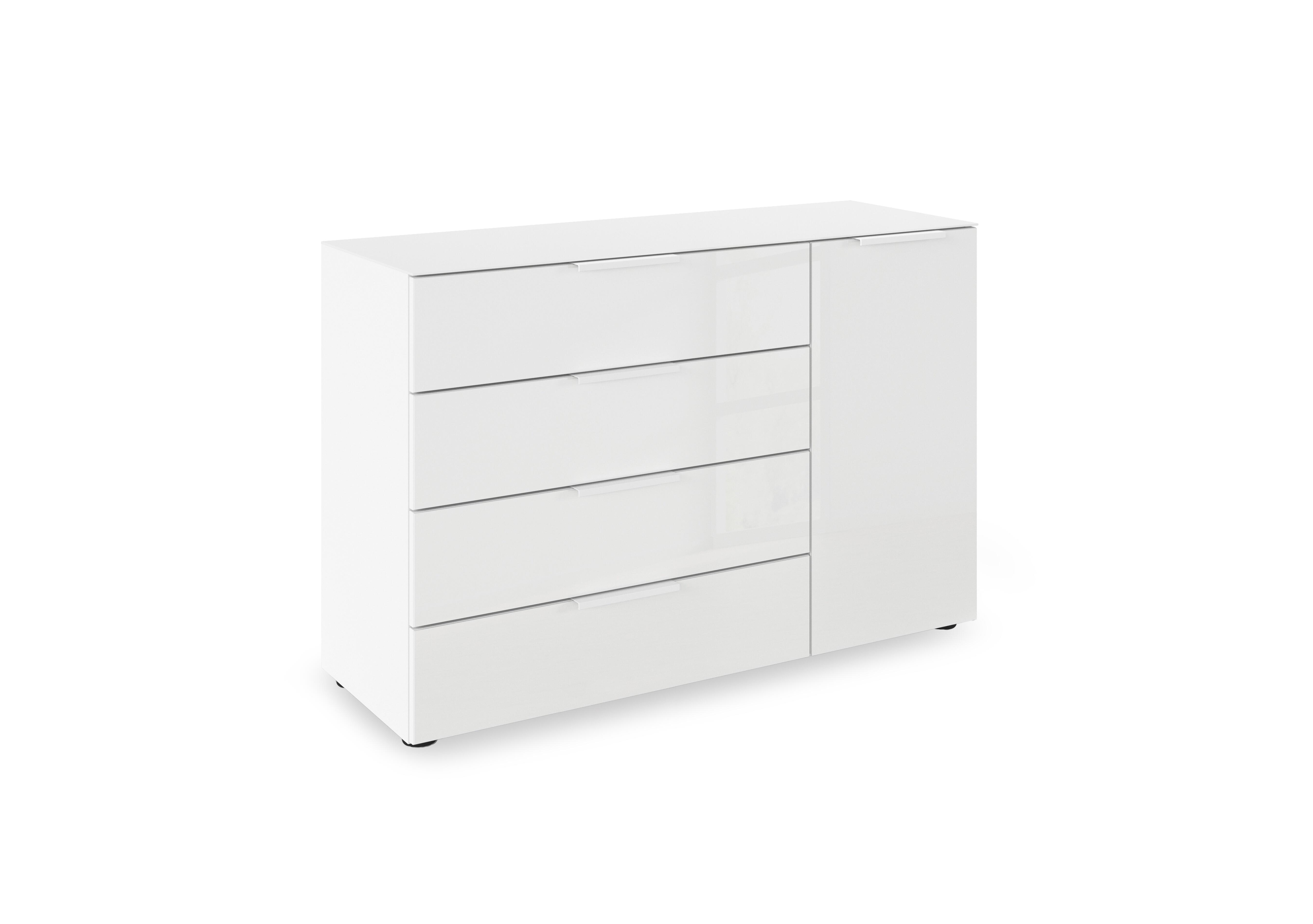 Haven 4 Drawer 1 Door Glass Chest with Glass Top and Front in Awg1k Alpine White White Front on Furniture Village