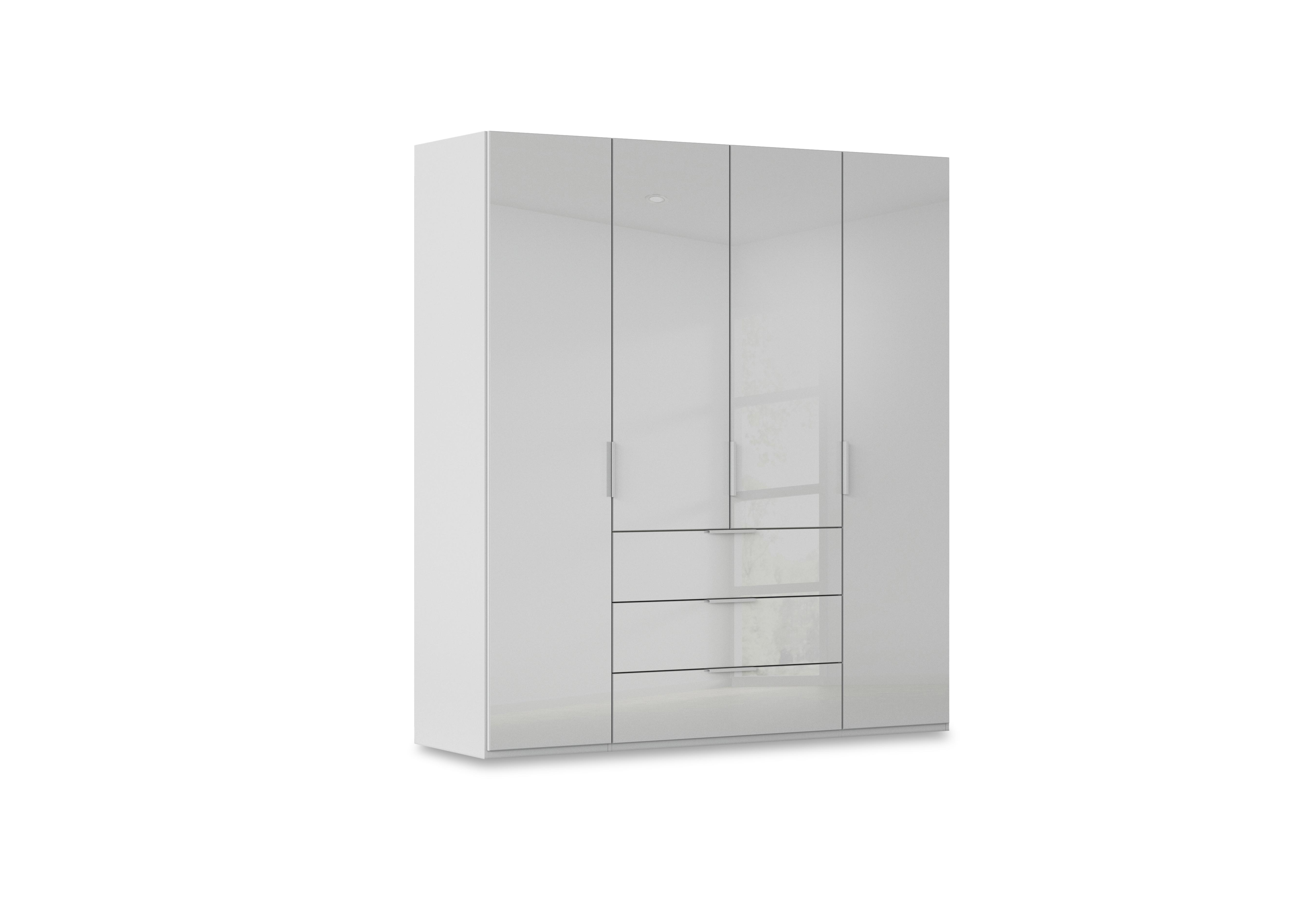 Haven 201cm 4 Door Combi Wardrobe with Glass Doors in Agg2k Silk Grey Silk Grey Frnt on Furniture Village