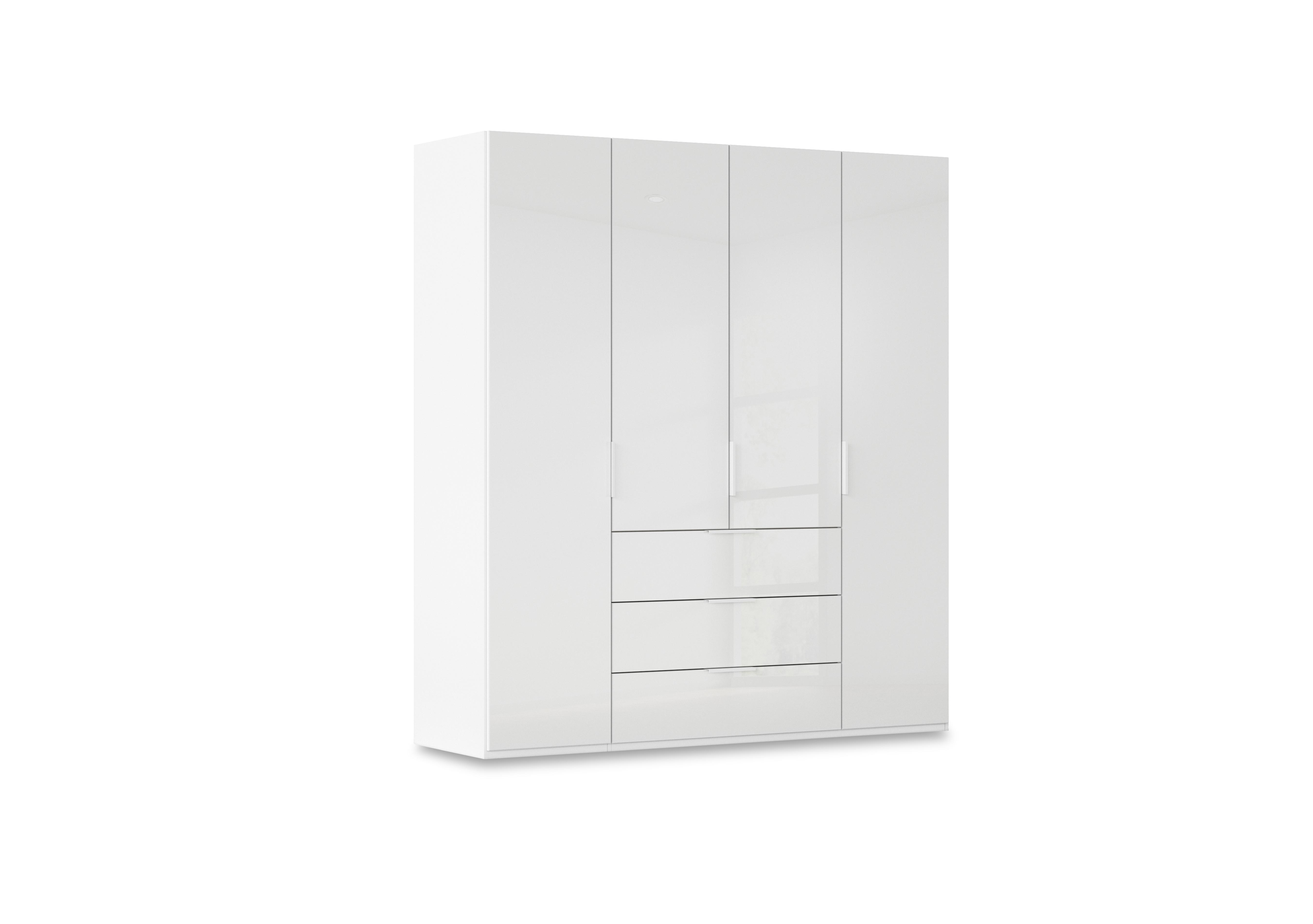 Haven 201cm 4 Door Combi Wardrobe with Glass Doors in Awg1k Alpine White White Front on Furniture Village
