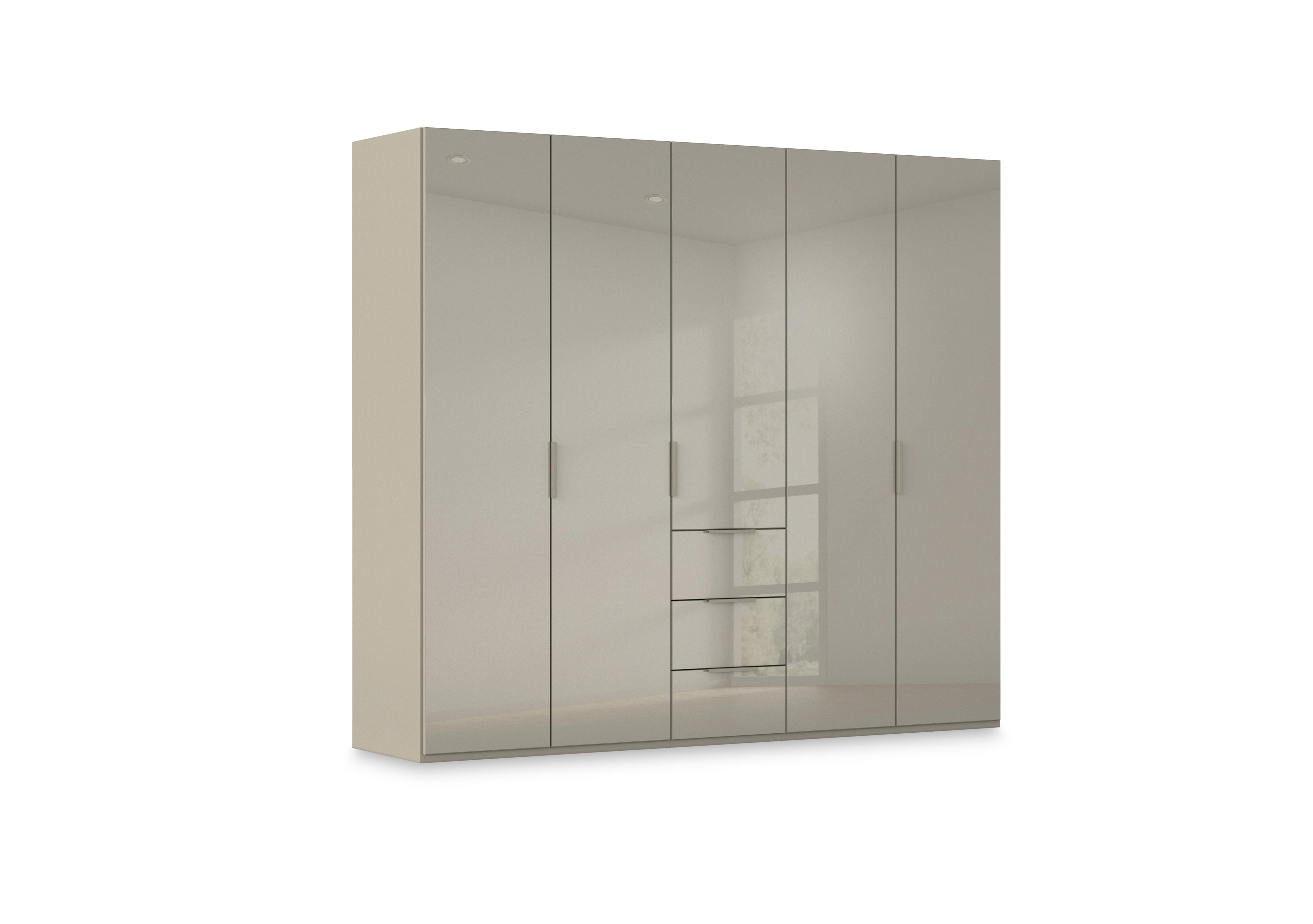 Haven 251cm 5 Door Combi Wardrobe with Glass Doors in Afg4k Fango Fango Front on Furniture Village