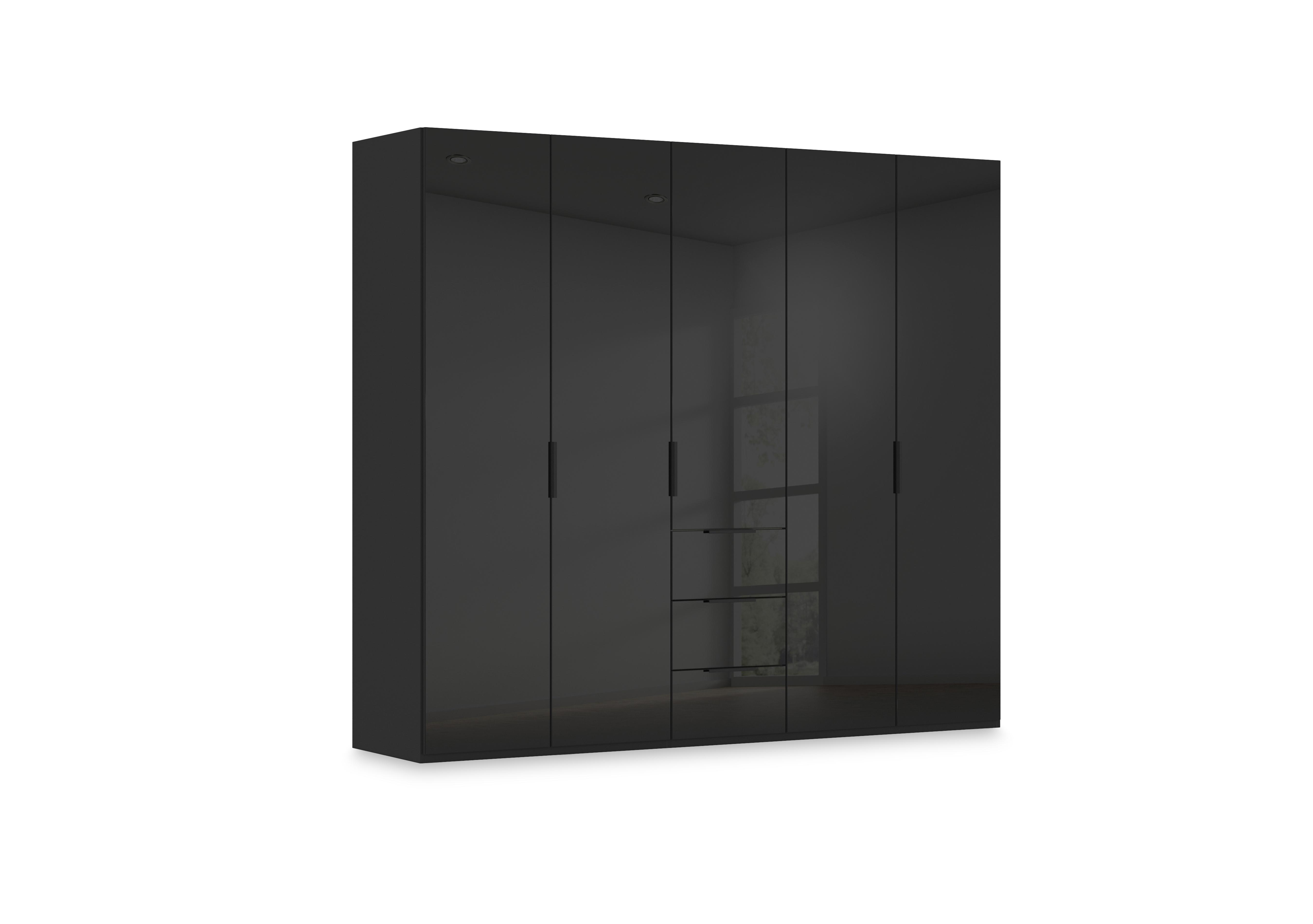Haven 251cm 5 Door Combi Wardrobe with Glass Doors in Asg5s Black Black Front on Furniture Village