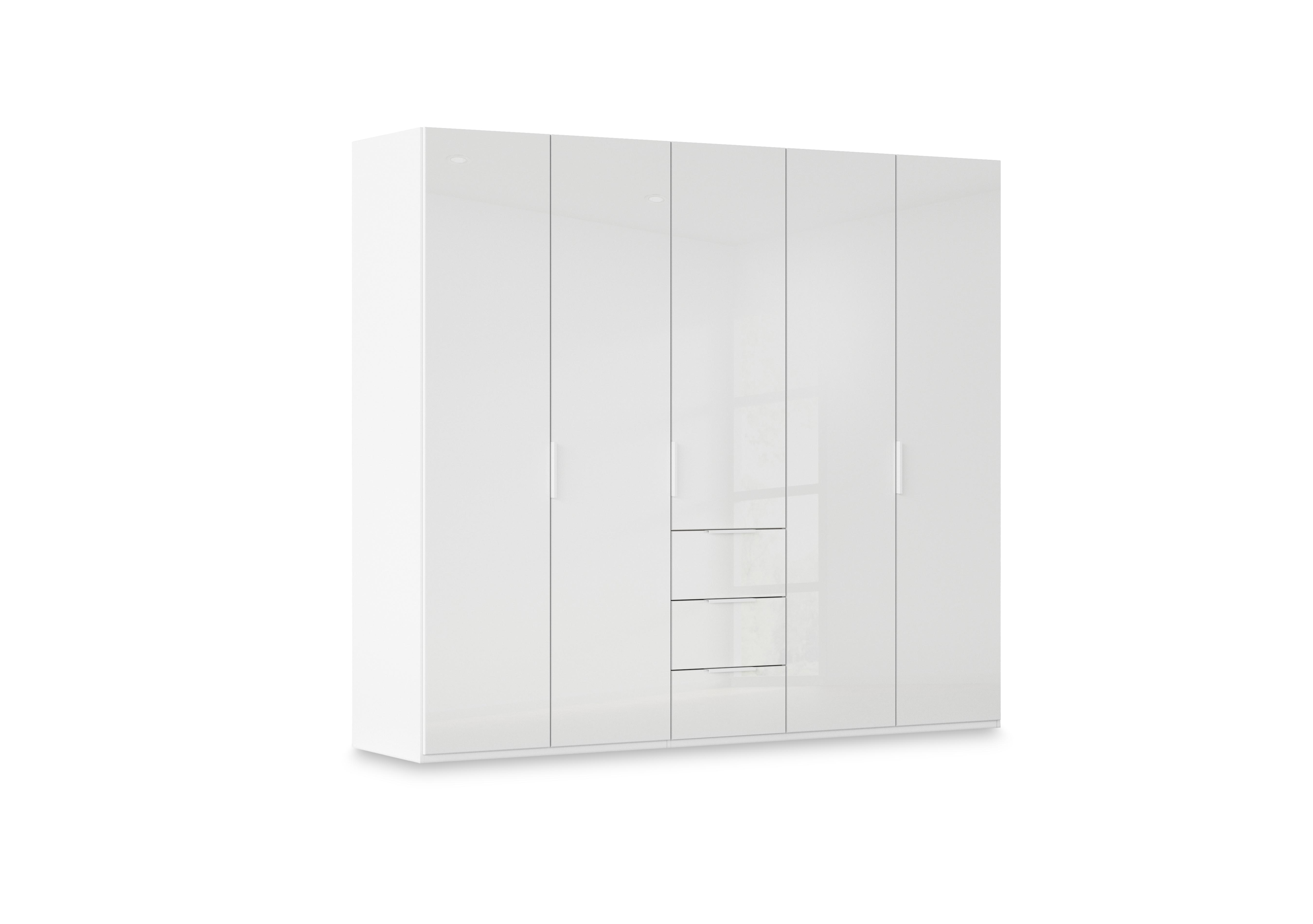 Haven 251cm 5 Door Combi Wardrobe with Glass Doors in Awg1k Alpine White White Front on Furniture Village