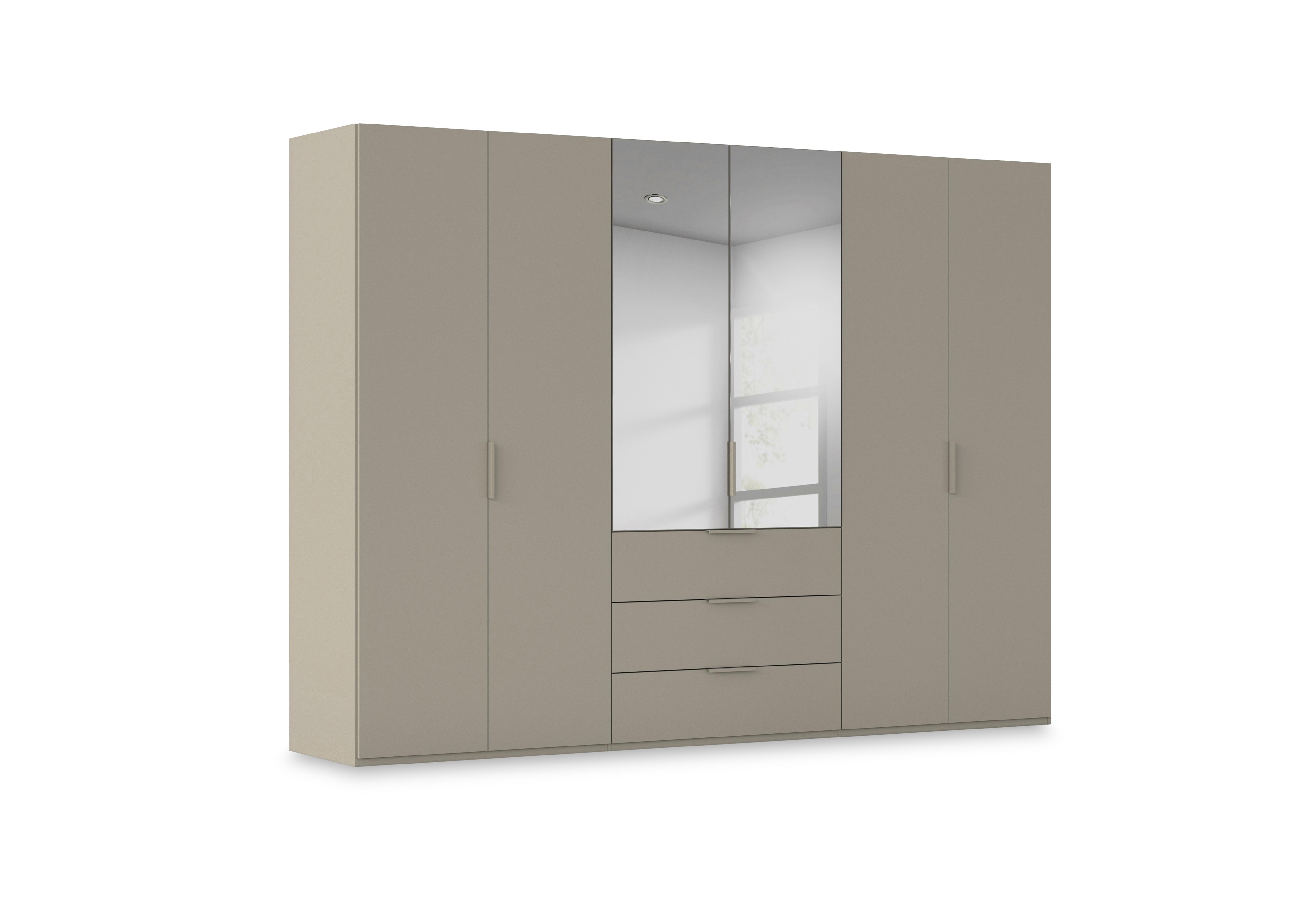 Haven 301cm 6 Door Combi Décor Wardrobe with 4 Décor Doors and 2 Mirror Doors in Afd4k Fango Fango Front on Furniture Village