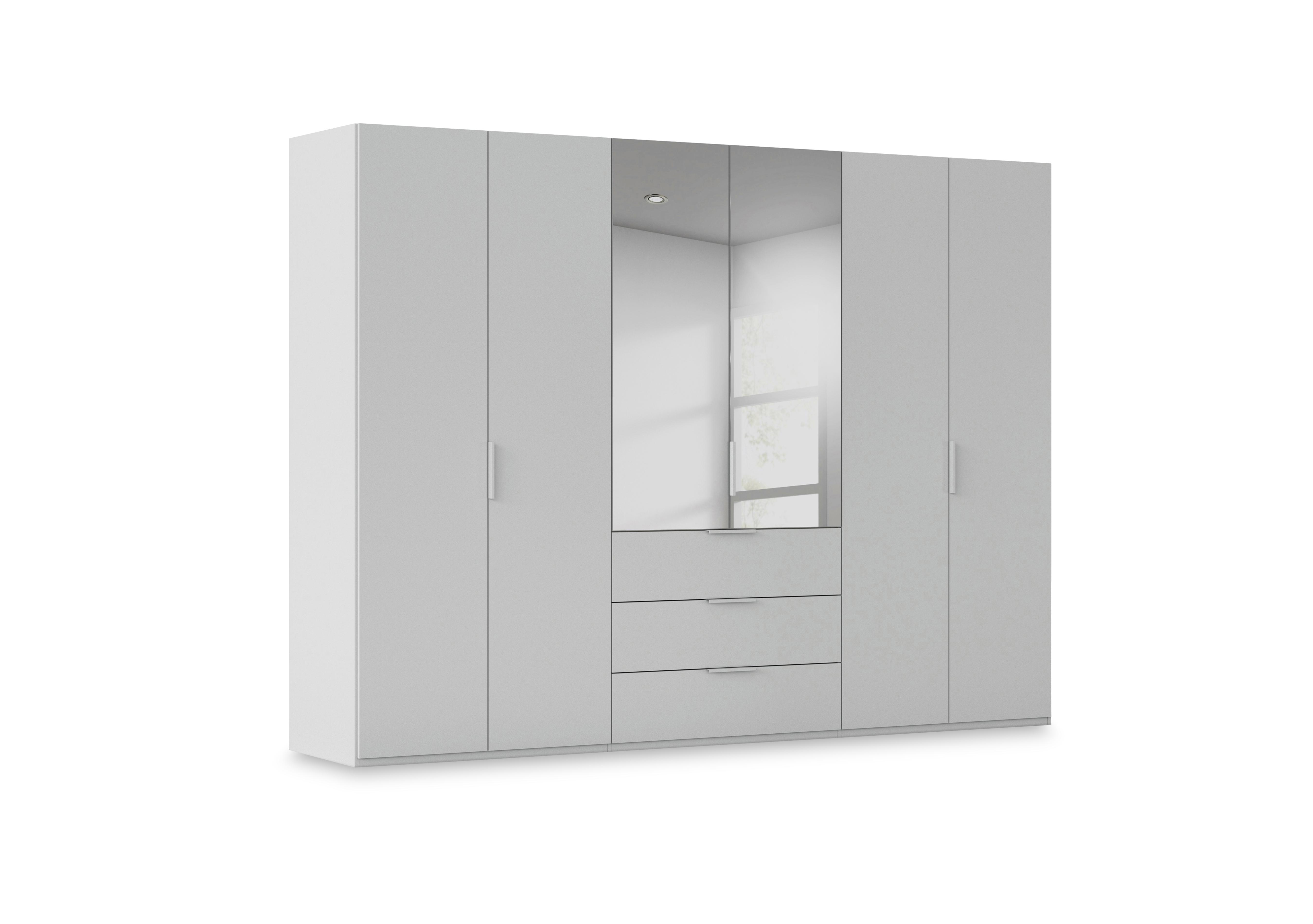 Haven 301cm 6 Door Combi D&eacute;cor Wardrobe with 4 D&eacute;cor Doors and 2 Mirror Doors in Agd2k Silk Grey Silk Grey Frnt on Furniture Village