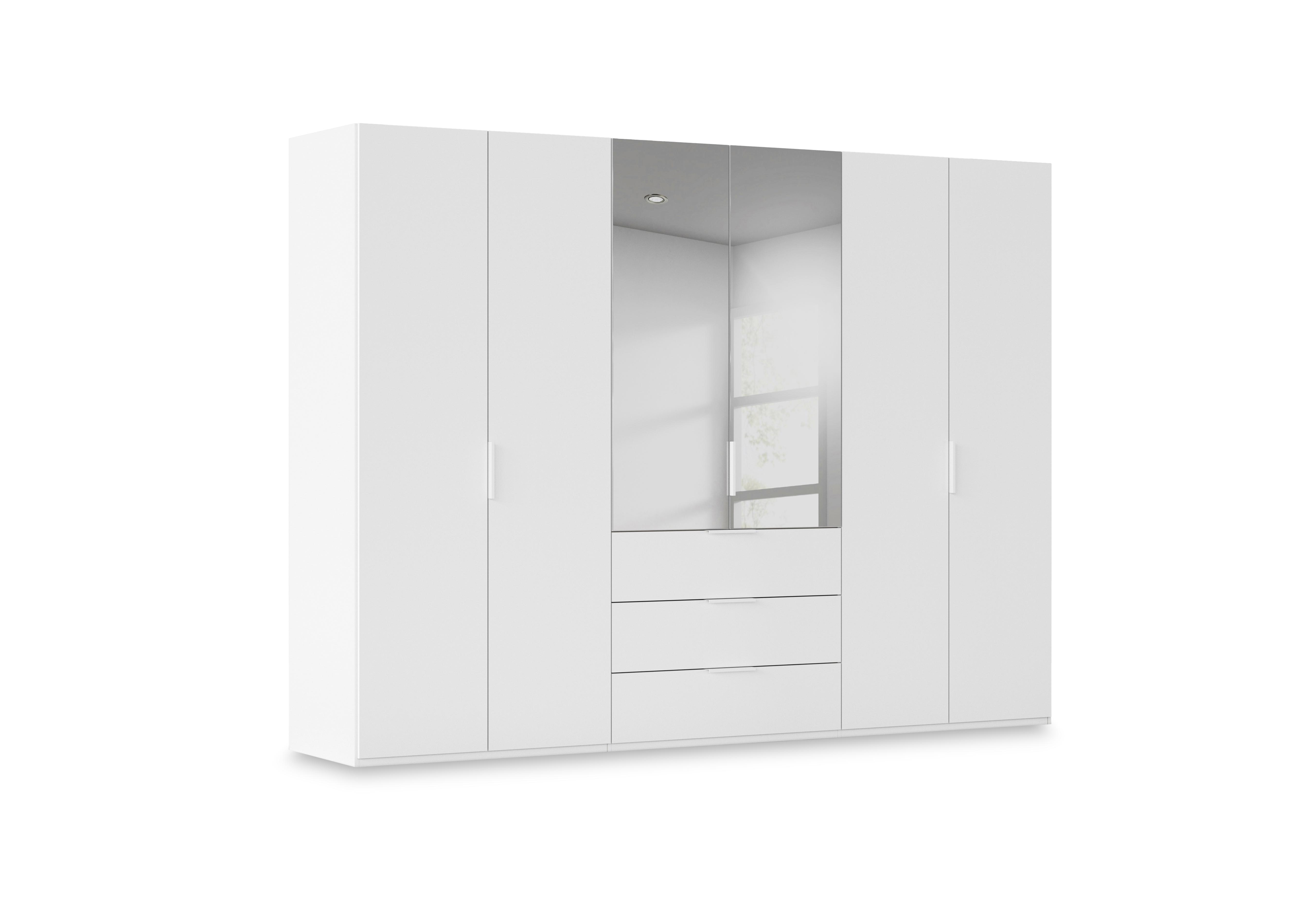 Haven 301cm 6 Door Combi D&eacute;cor Wardrobe with 4 D&eacute;cor Doors and 2 Mirror Doors in Awd1k Alpine White White Front on Furniture Village
