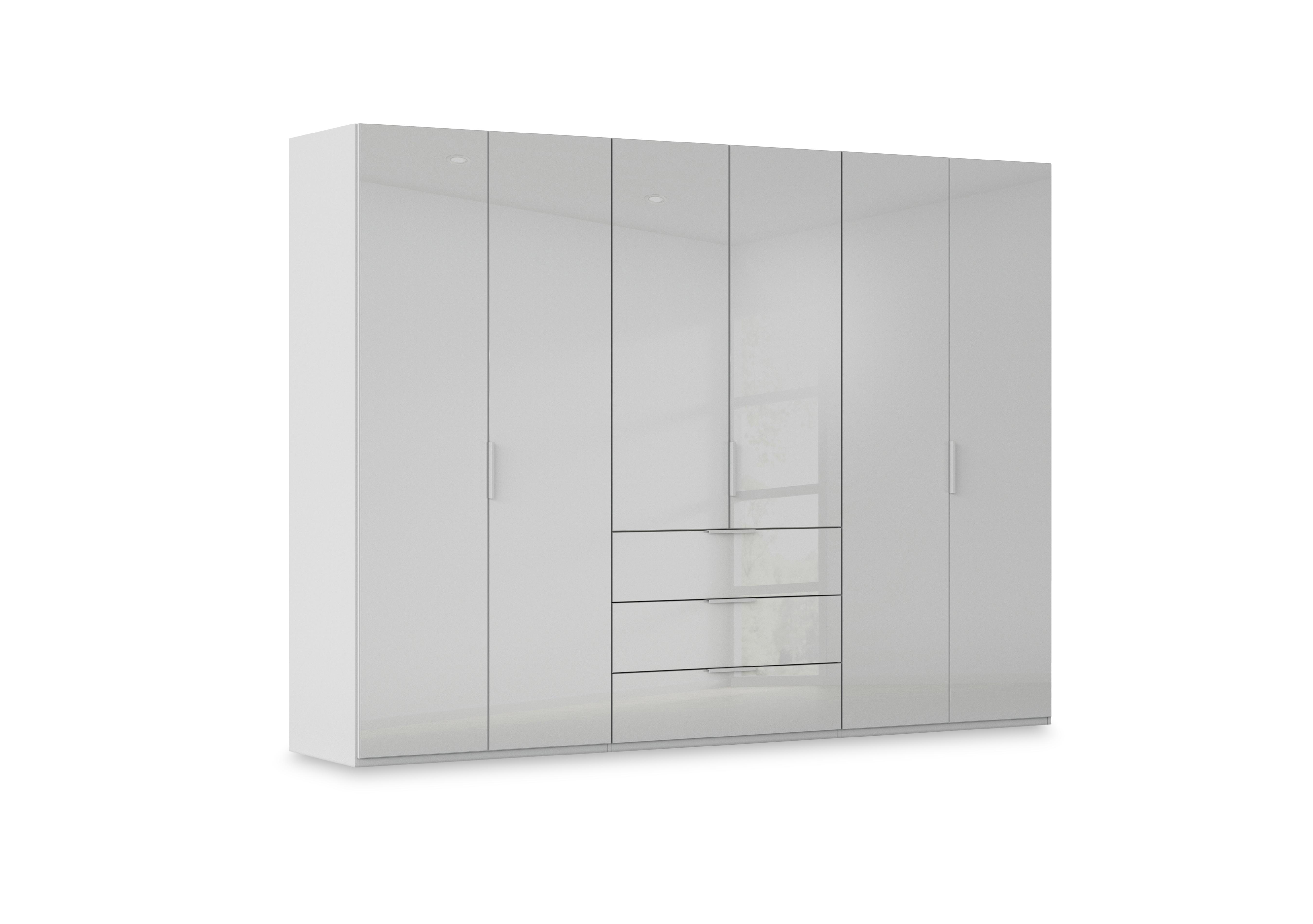 Haven 301cm 6 Door Combi Wardrobe with Glass Doors in Agg2k Silk Grey Silk Grey Frnt on Furniture Village