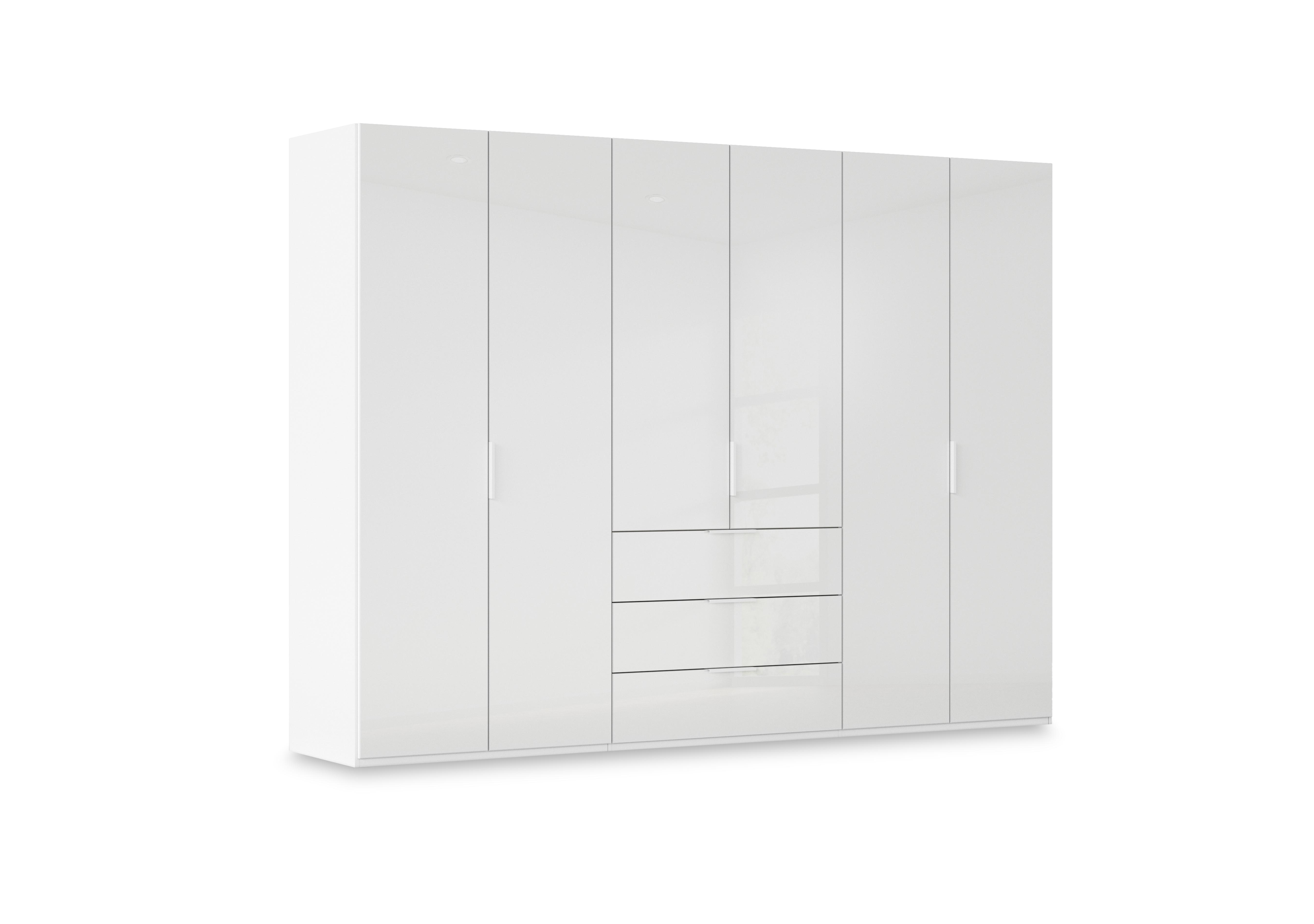 Haven 301cm 6 Door Combi Wardrobe with Glass Doors in Awg1k Alpine White White Front on Furniture Village