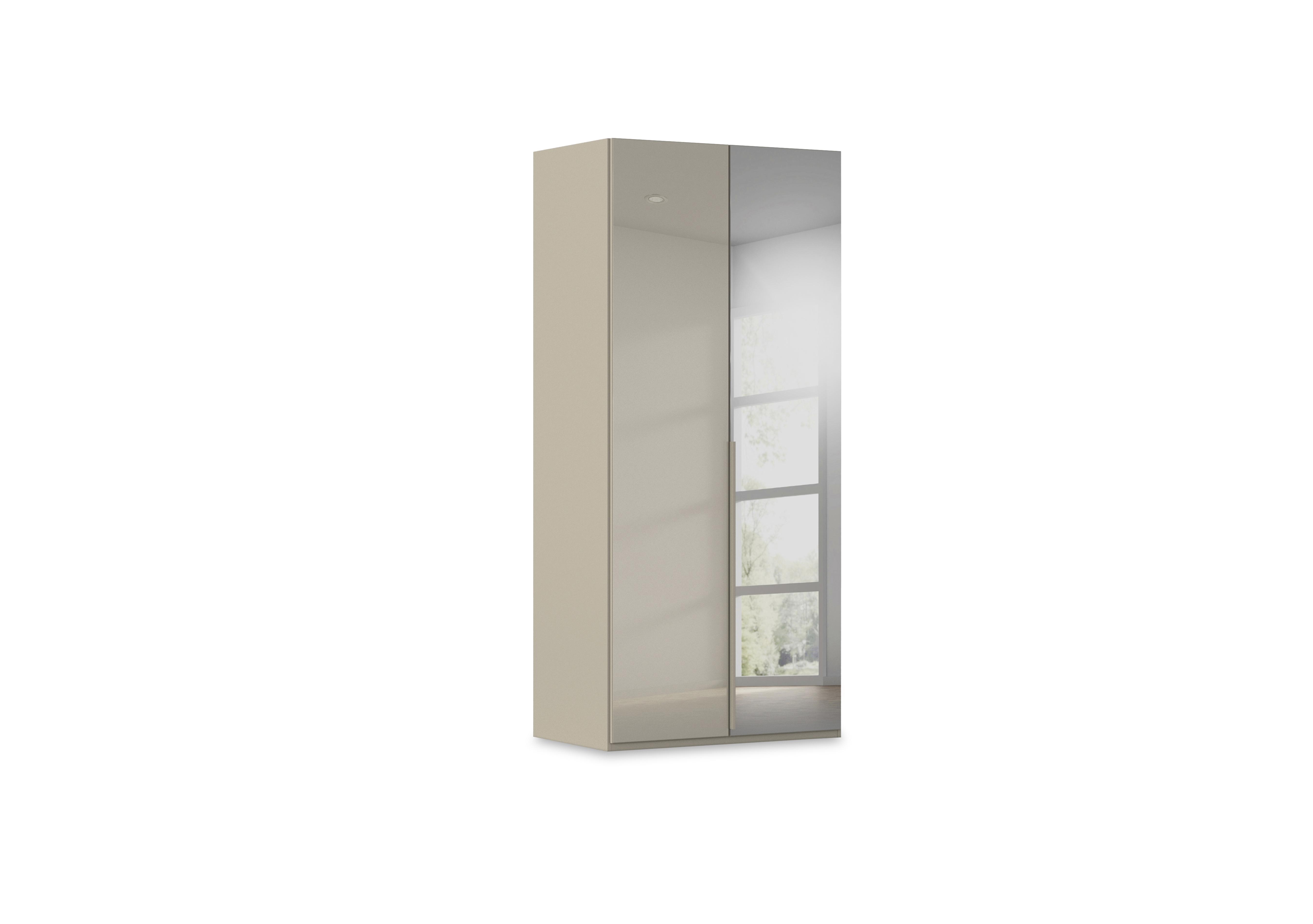 Haven 101cm 2 Door Hinged Wardrobe with 1 Glass Door and 1 Mirror Door in Afg4l  Fango Fango Glass Front on Furniture Village