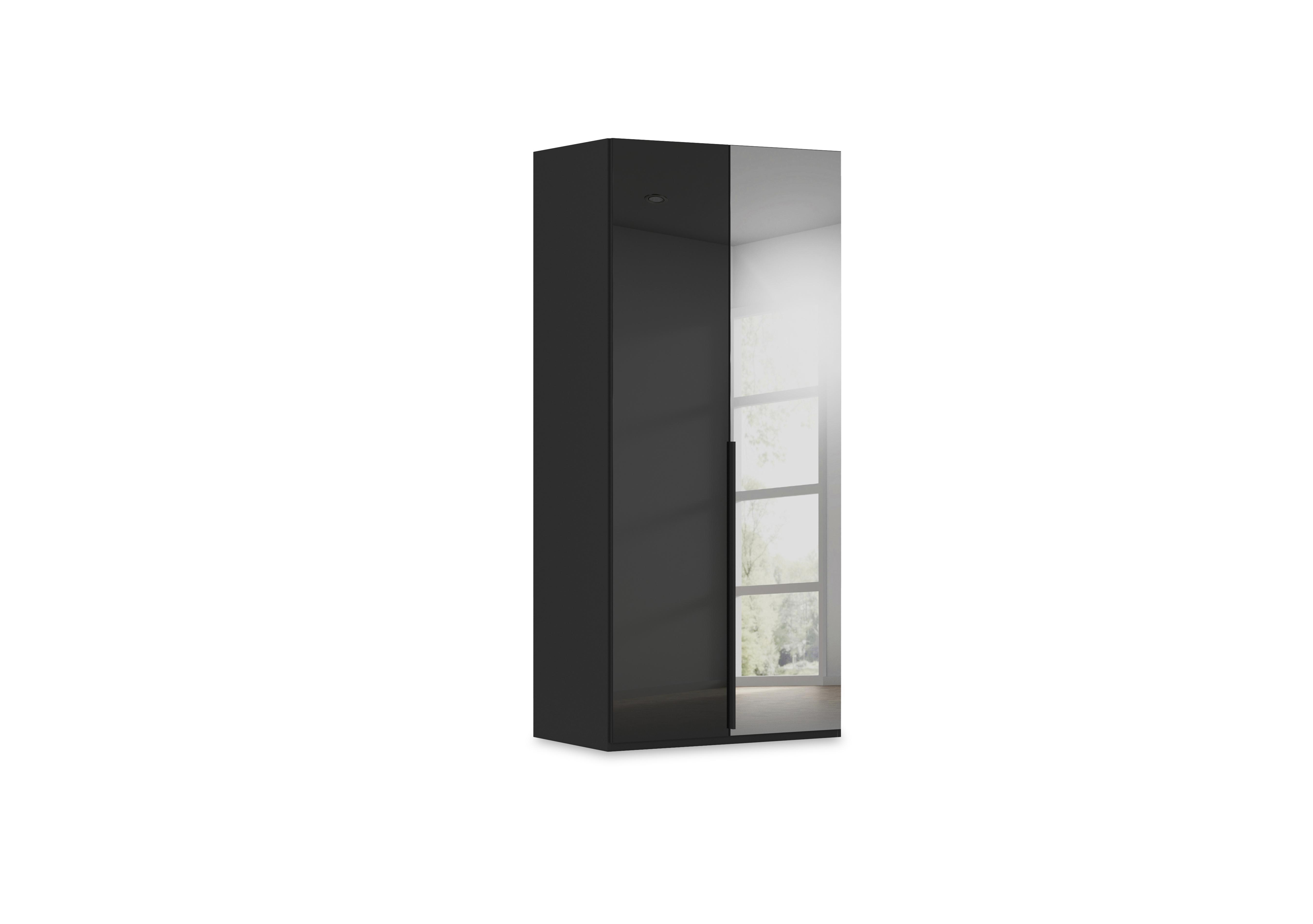 Haven 101cm 2 Door Hinged Wardrobe with 1 Glass Door and 1 Mirror Door in Asg5t  Black Black Glass Front on Furniture Village
