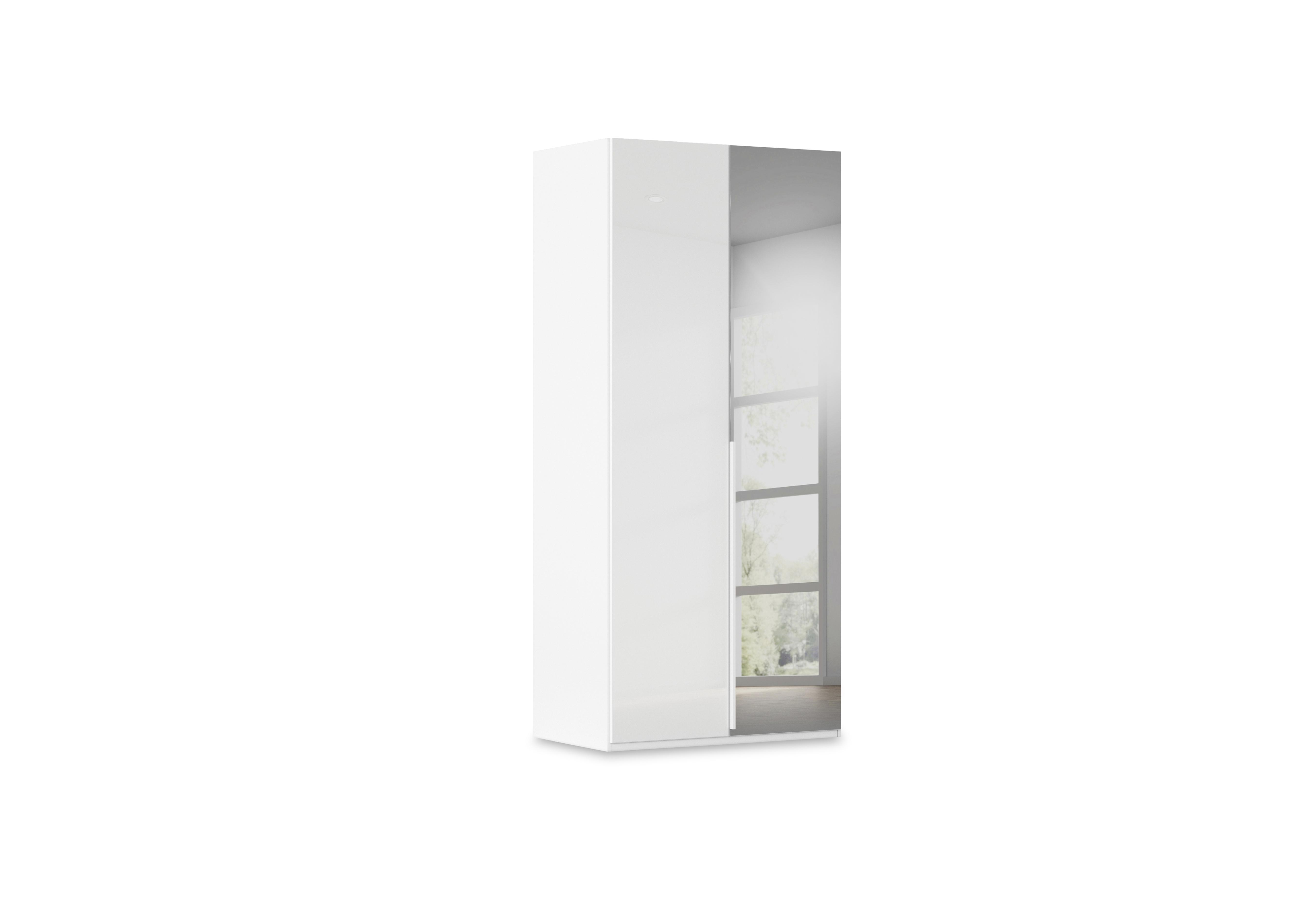 Haven 101cm 2 Door Hinged Wardrobe with 1 Glass Door and 1 Mirror Door in Awg1l Alpine Wht Wht Gls Frnt on Furniture Village