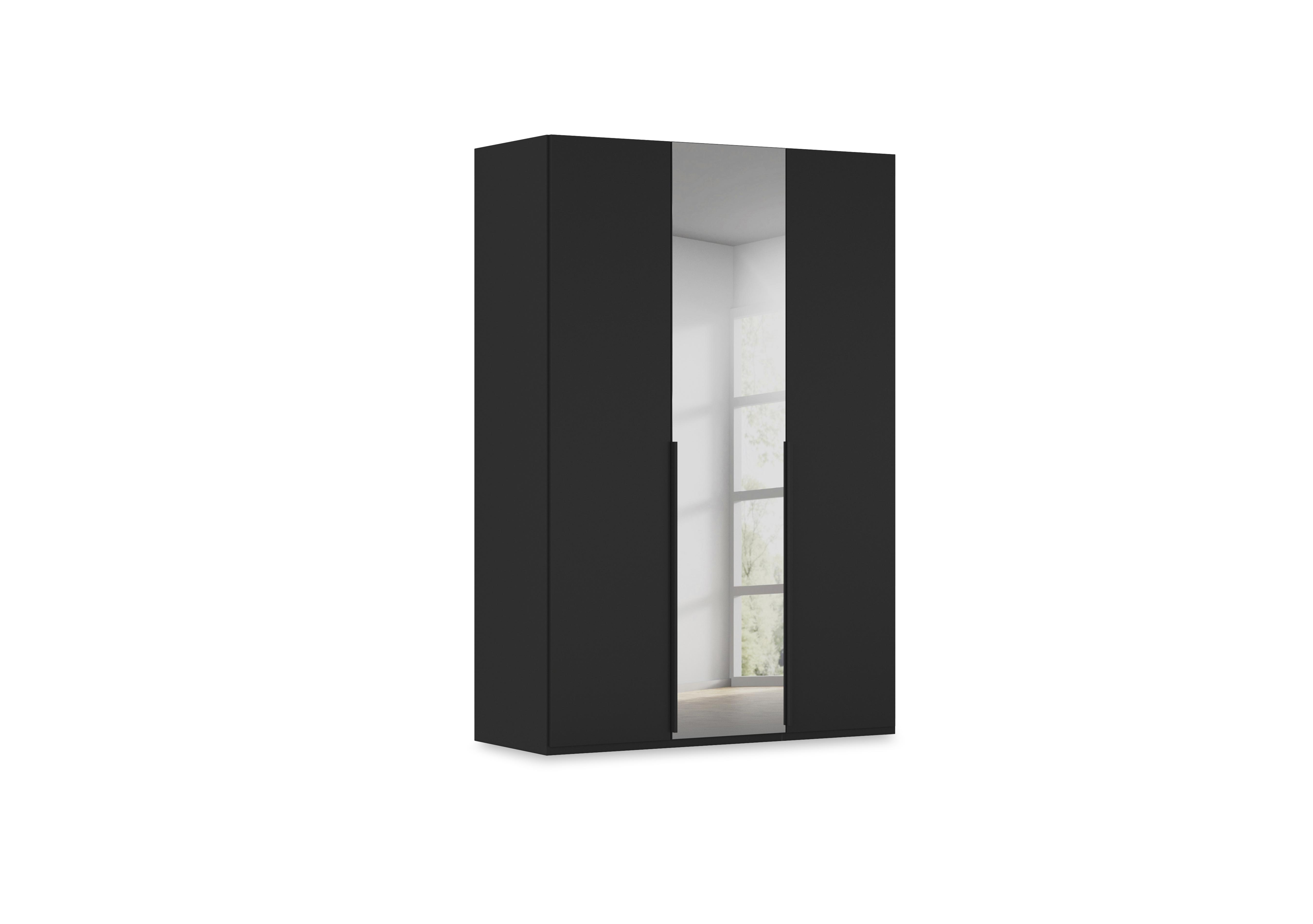 Haven 151cm 3 Door Hinged Wardrobe with 2 Décor Doors and 1 Mirror Door in Asd5t  Black Black Front on Furniture Village