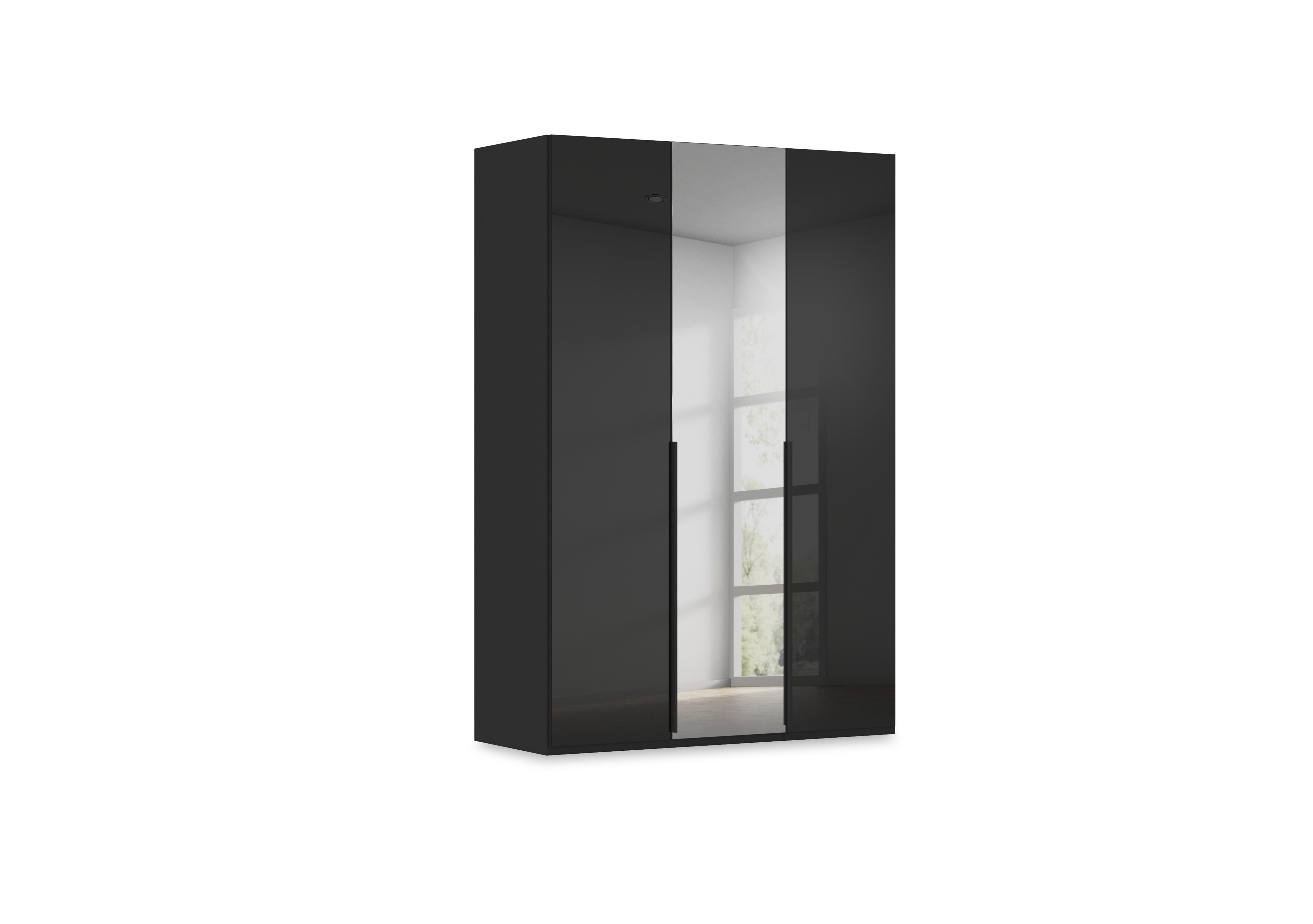 Haven 151cm 3 Door Hinged Wardrobe with 2 Glass Doors and 1 Mirror Door in Asg5t  Black Black Glass Front on Furniture Village