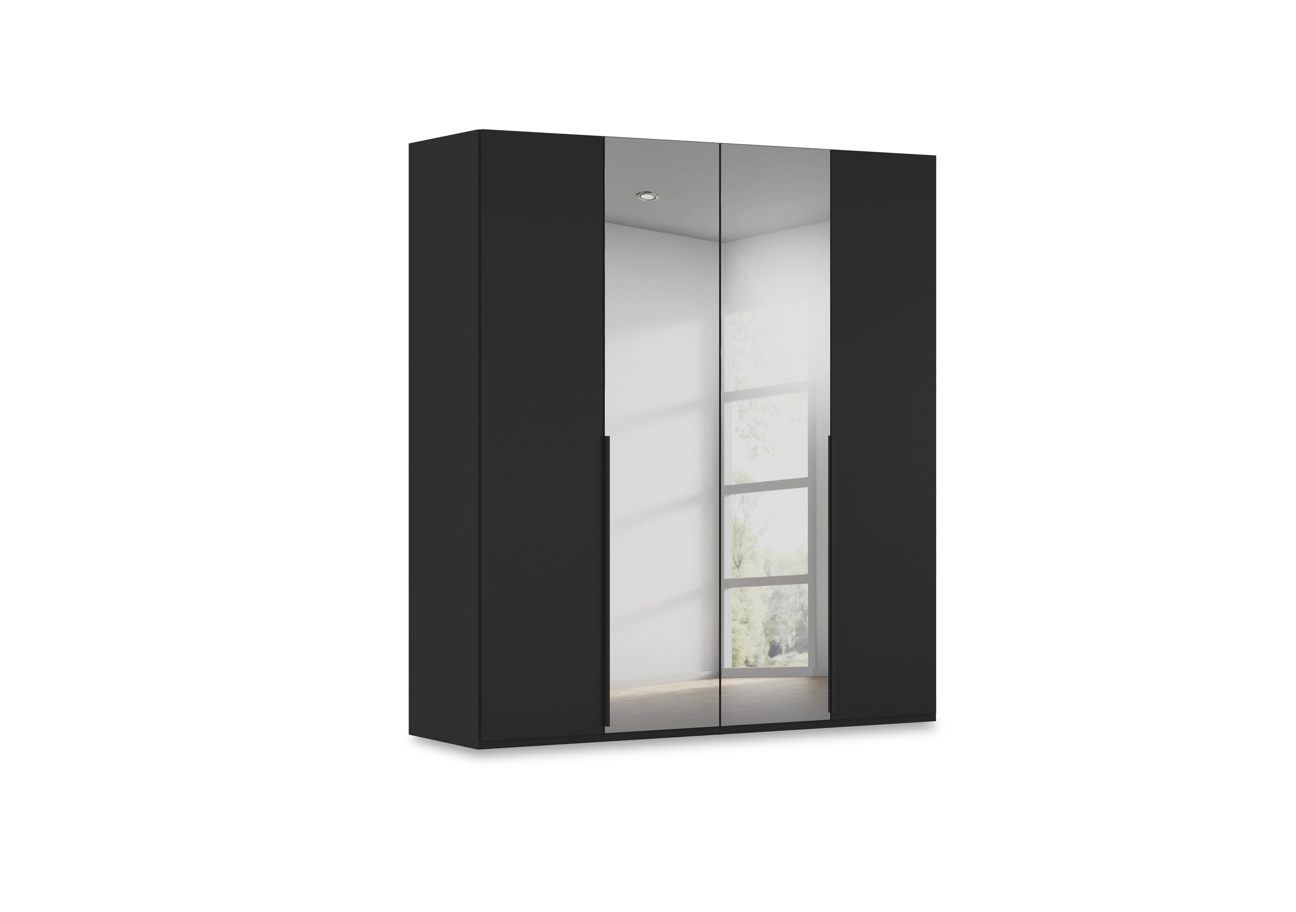 Haven 201cm 4 Door Hinged Wardrobe with 2 Décor Doors and 2 Mirror Doors in Asd5t  Black Black Front on Furniture Village